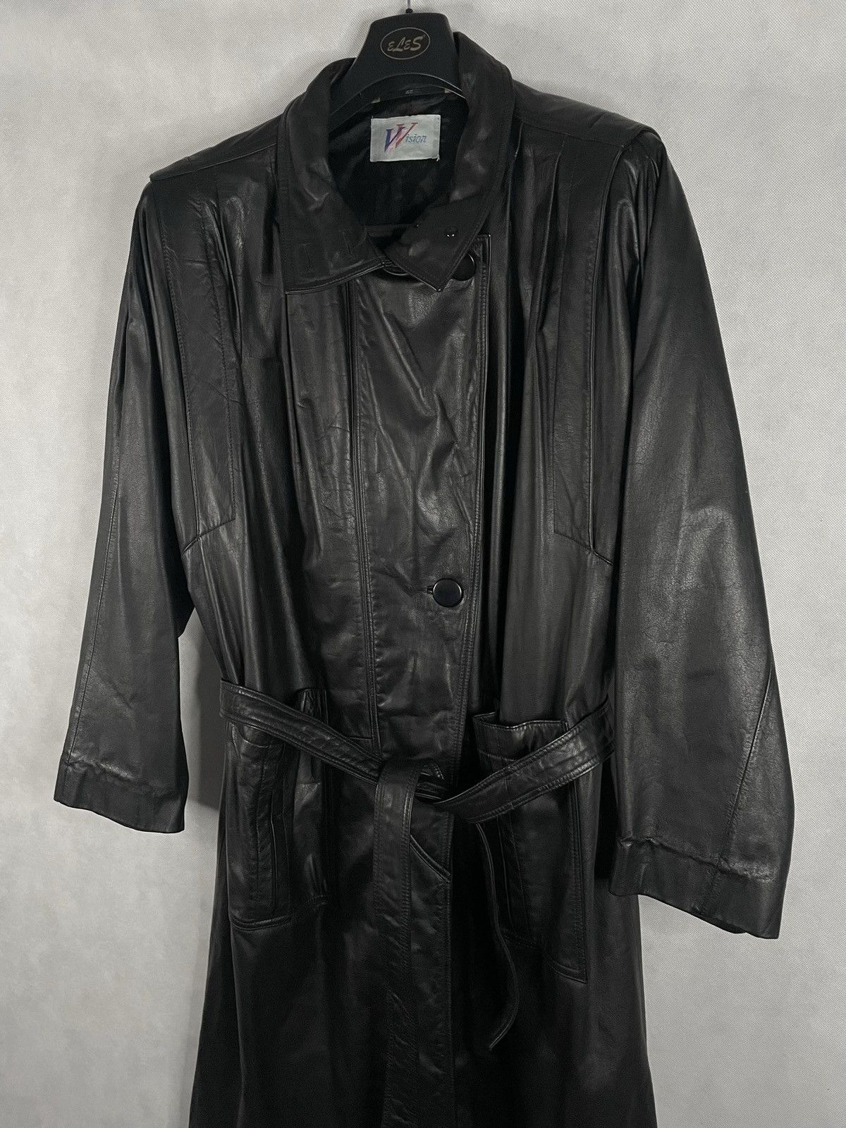 Japanese Brand × Vintage Black Vintage 90s Y2k Long Leather Belted Jacket Designer Size US L / EU 52-54 / 3 - 6 Thumbnail