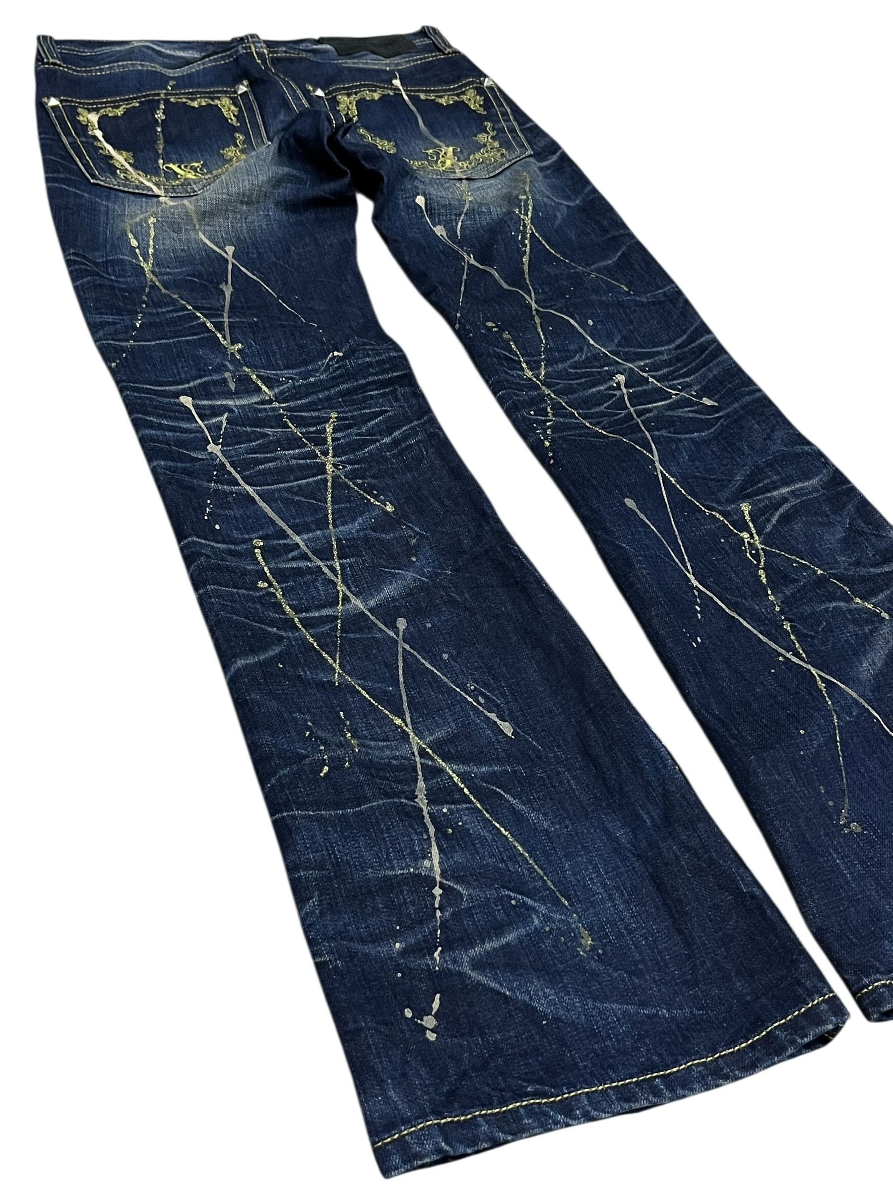 Japanese Brand 🔥RARE XFRM Gold Splatter Studded Flare Rockstar Denim Size US 27 - 5 Thumbnail