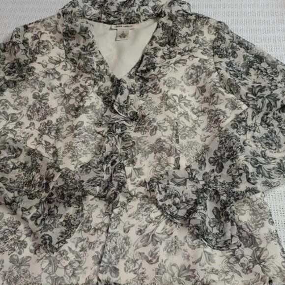 Laura Ashley Laura Ashley Sheer Floral Ruffled Lined Button Down Long Sle Size L / US 10 / IT 46 - 8 Thumbnail