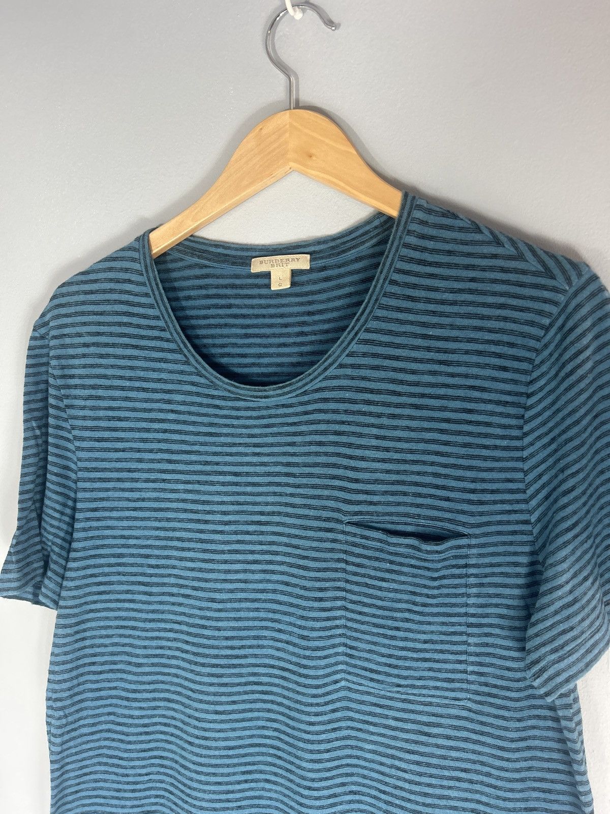 Burberry Burberry Brit Striped Pocket Cotton Linen Blend T-shirt Size US L / EU 52-54 / 3 - 2 Thumbnail