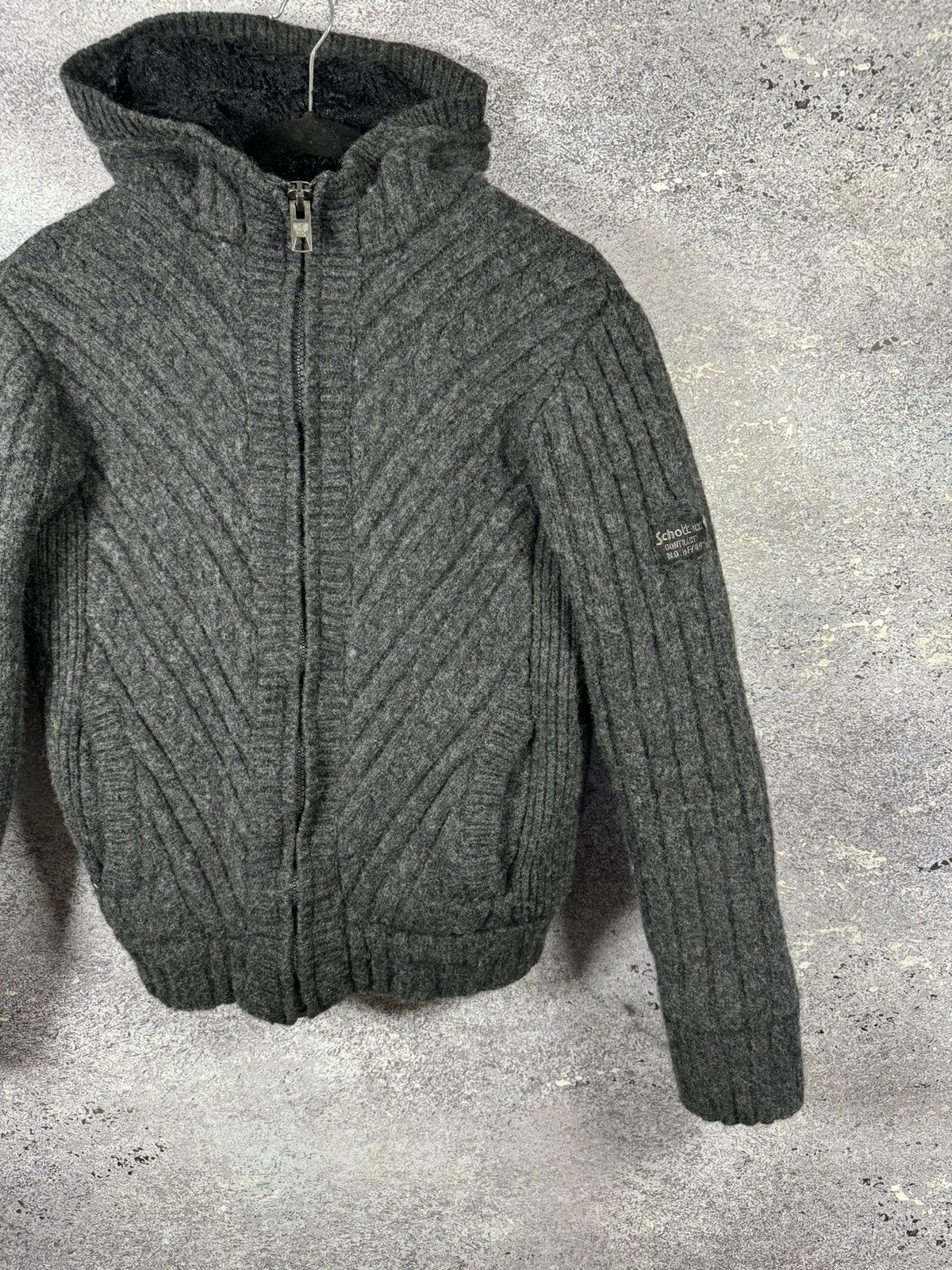 Schott × Vintage Vintage Schott NYC Wool Hooded Gray Jacket Large Military Size L / US 10 / IT 46 - 3 Thumbnail