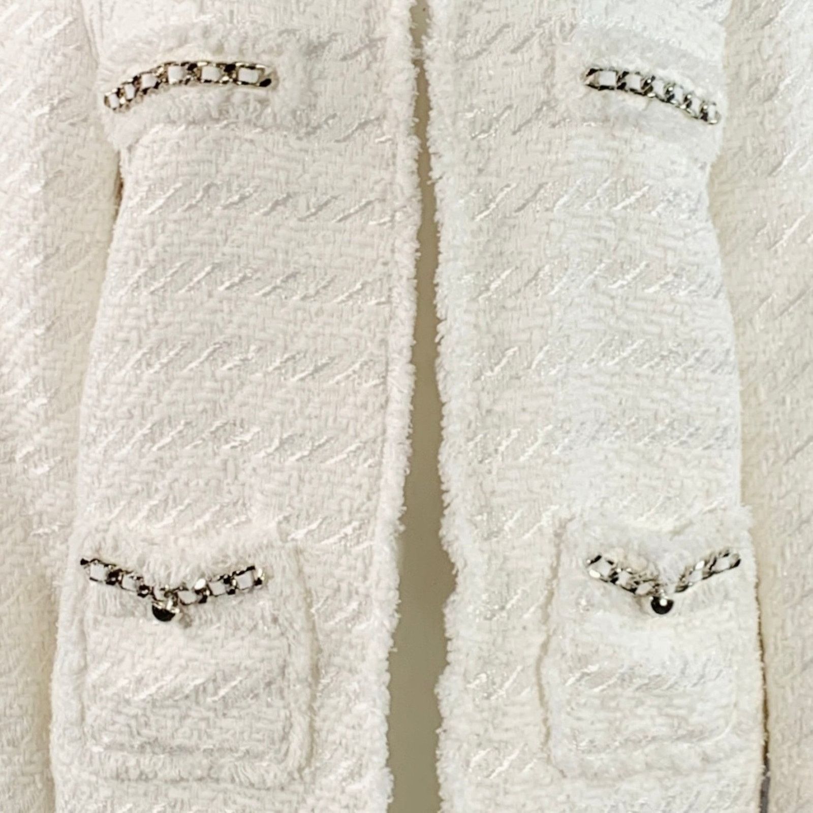 Other White Cotton Blend Tweed Collarless Hook Eye Coat Size XL / US 12-14 / IT 48-50 - 2 Thumbnail