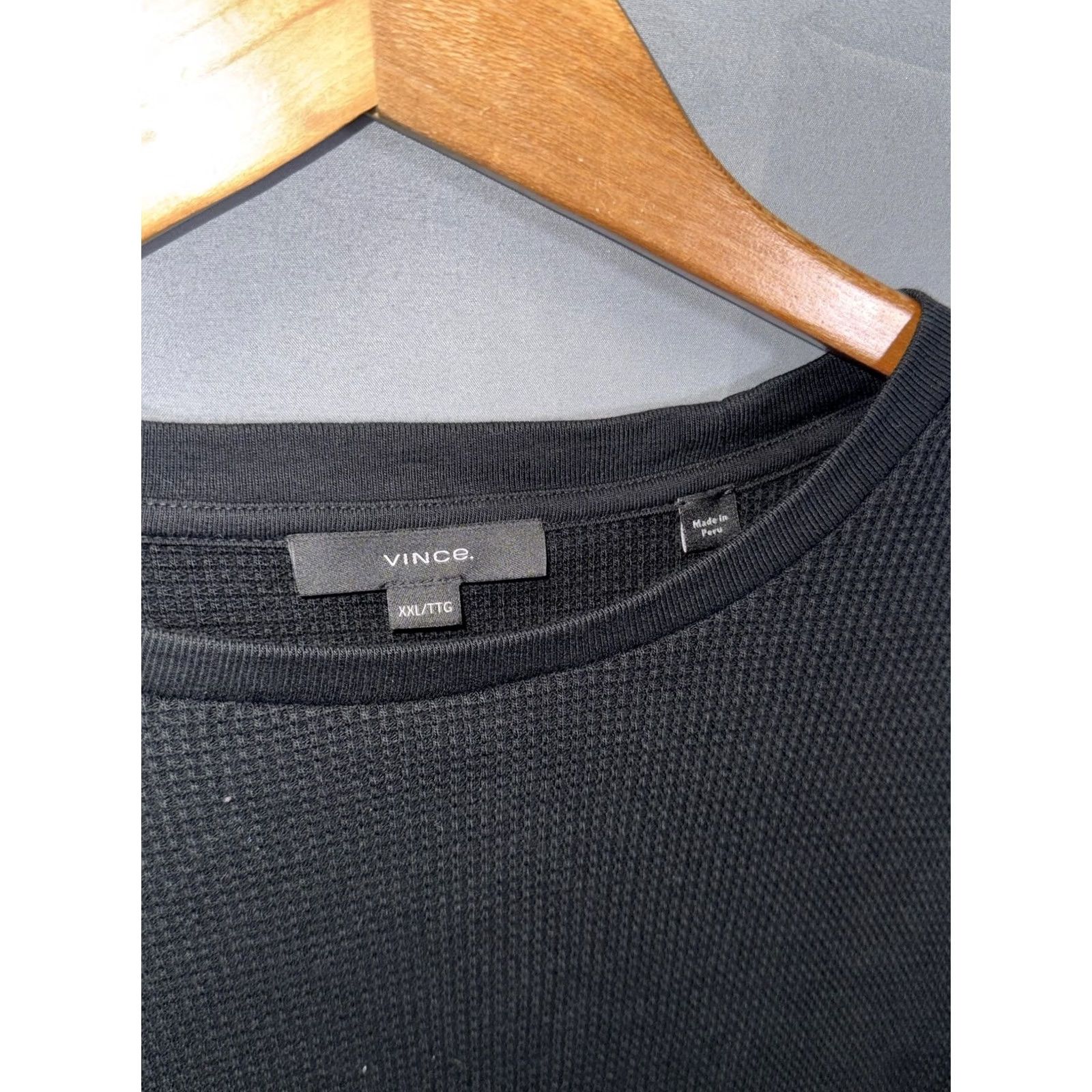 Vince Vince Shirt Mens 2XL Black Waffle Knit Thermal Long Sleeve Crewneck Cotton Top Size US XXL / EU 58 / 5 - 3 Thumbnail