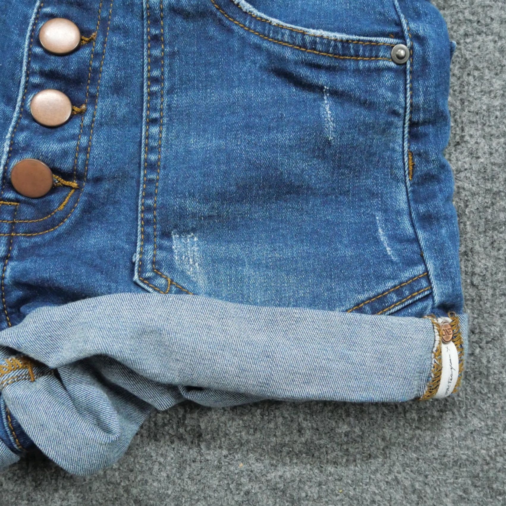 Vintage One X One Teaspoon Denim Bermuda Shorts Womens 26 Blue Button Fly Distressed Grunge Pockets Vintage No Size 42" / US 20 - 4 Thumbnail