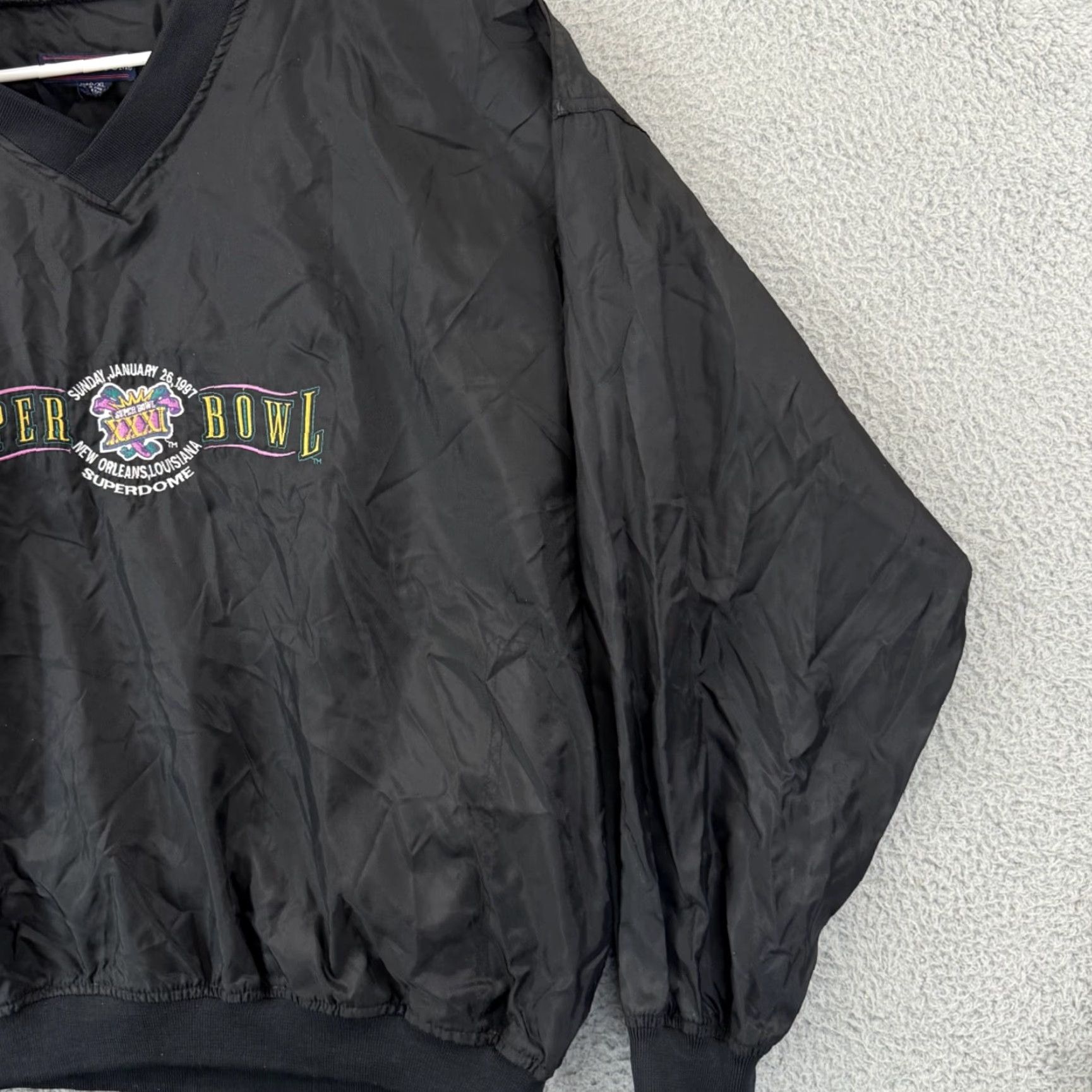 Fruit Of The Loom VINTAGE Windbreaker Mens XL Black 90s NFL Football Super Bowl XXXI Football Nike Shirt Size US XL / EU 56 / 4 - 5 Thumbnail