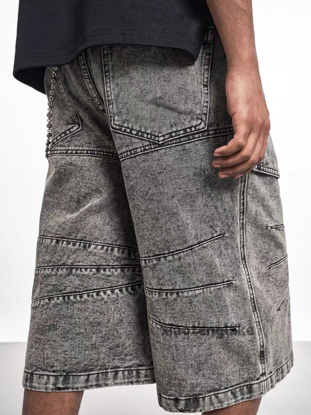 Designer Unisex washed faded loose baggy punk grunge shorts Size US 35 - 3 Thumbnail