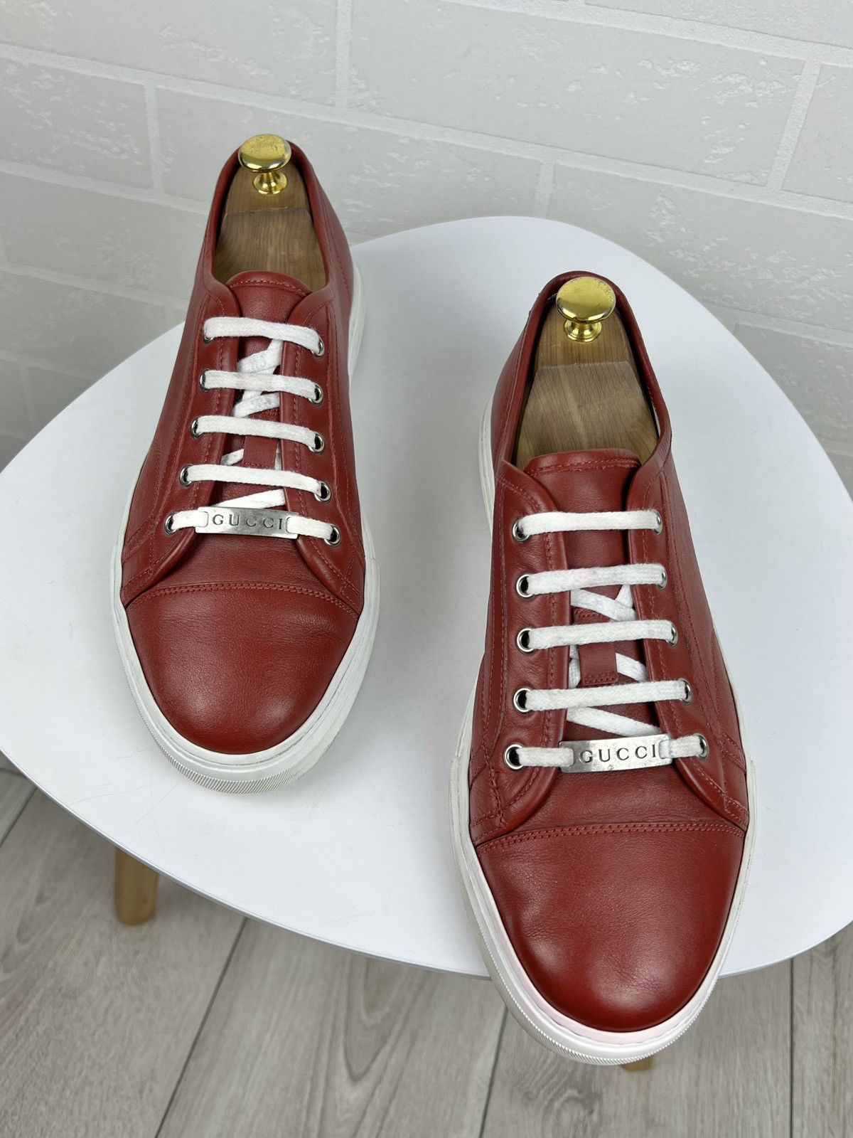 Gucci GUCCI Sneakers Low Top Leather GG Miro Soft Metal Logo Red Size US 8.5 / EU 41-42 - 4 Thumbnail