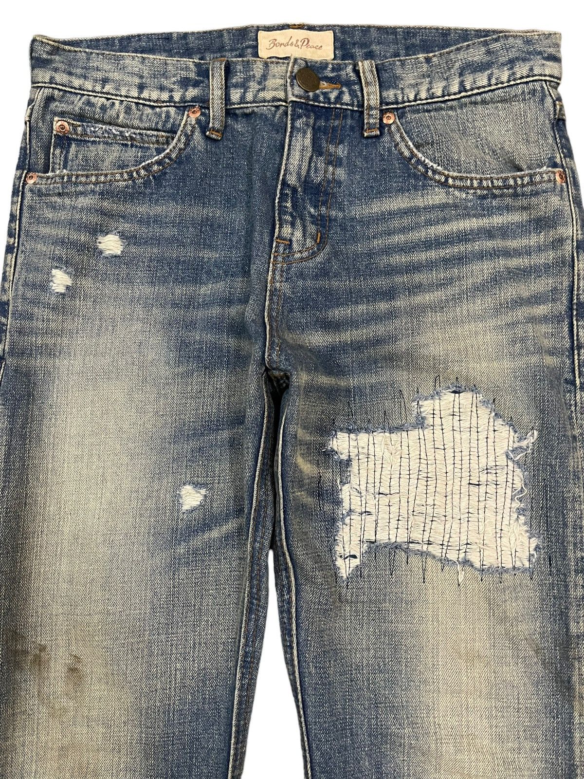 If Six Was Nine Vintage Japan Brand Blue Wash Distress Sashiko Style Jeans Size US 31 - 3 Thumbnail