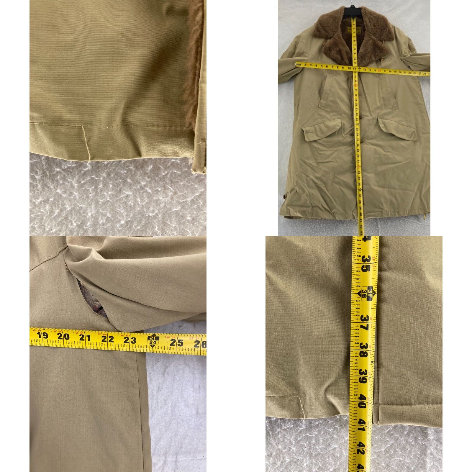 IDEA VTG A Robert Lewis Idea Coat Mens 42 Khaki Beige Faux Fur Lined HEAVY Overcoat 80s Vintage Cotton Blend Winter Button Size US XS / EU 42 / 0 - 8 Thumbnail