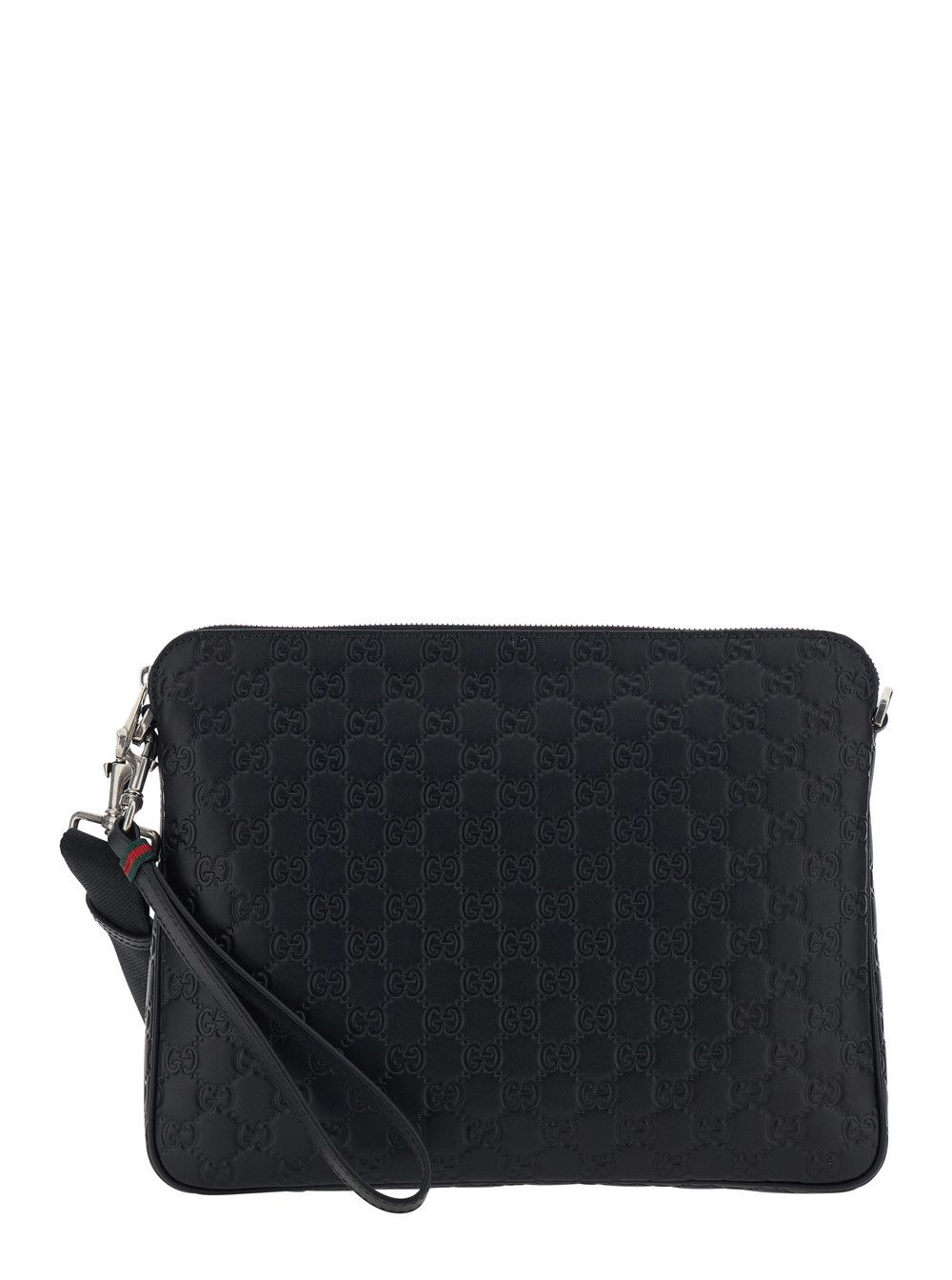 Gucci Black Emblem Shoulder Bag with Adjustable and Removable Strap and All-Over GG Pattern in Leather for Men Size ONE SIZE - 1 Thumbnail