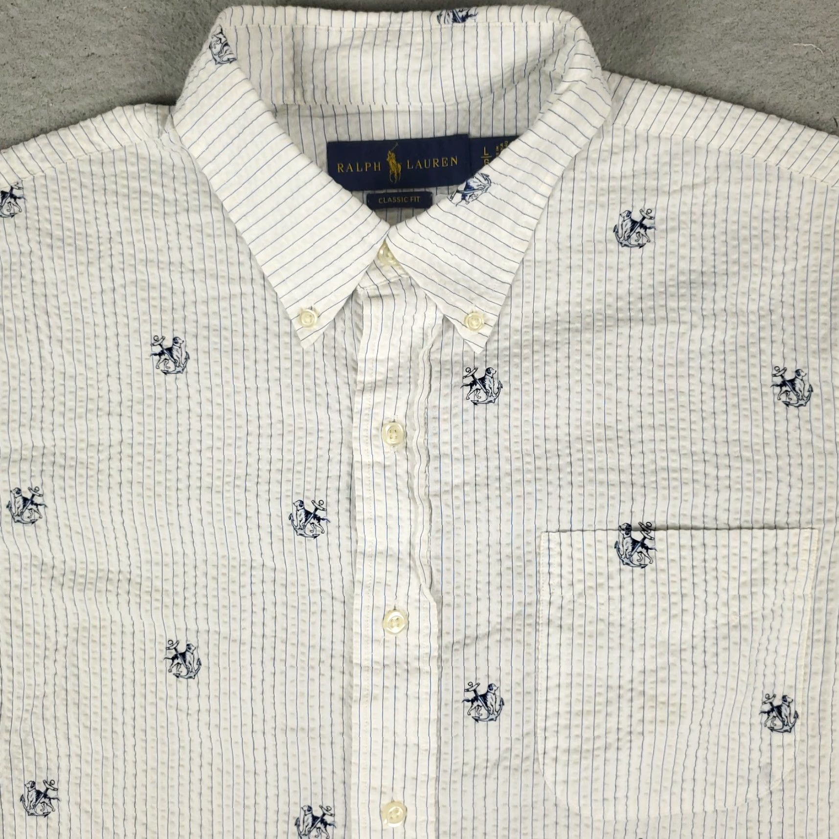 Ralph Lauren Ralph Lauren Shirt Mens Large White Striped Seersucker Button Up Short Sleeve Size US L / EU 52-54 / 3 - 2 Thumbnail