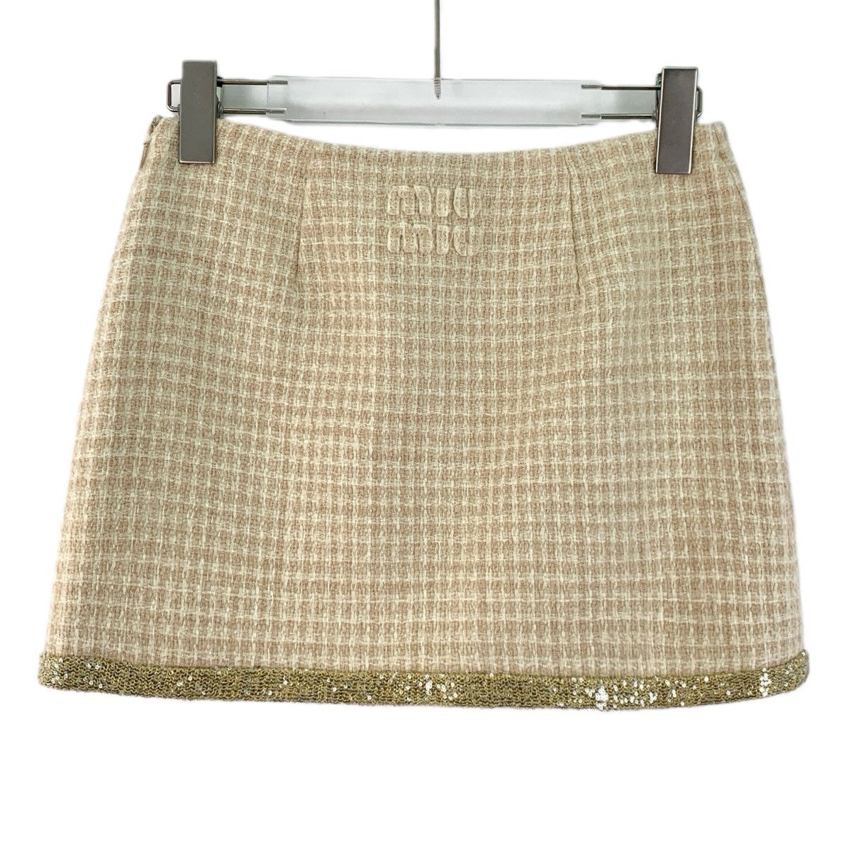 Miu Miu Miu Miu 23 Style Beige Check Wool Tweed Mini Skirt K26WX Size 25" / US 0 / IT 36 - 2 Thumbnail