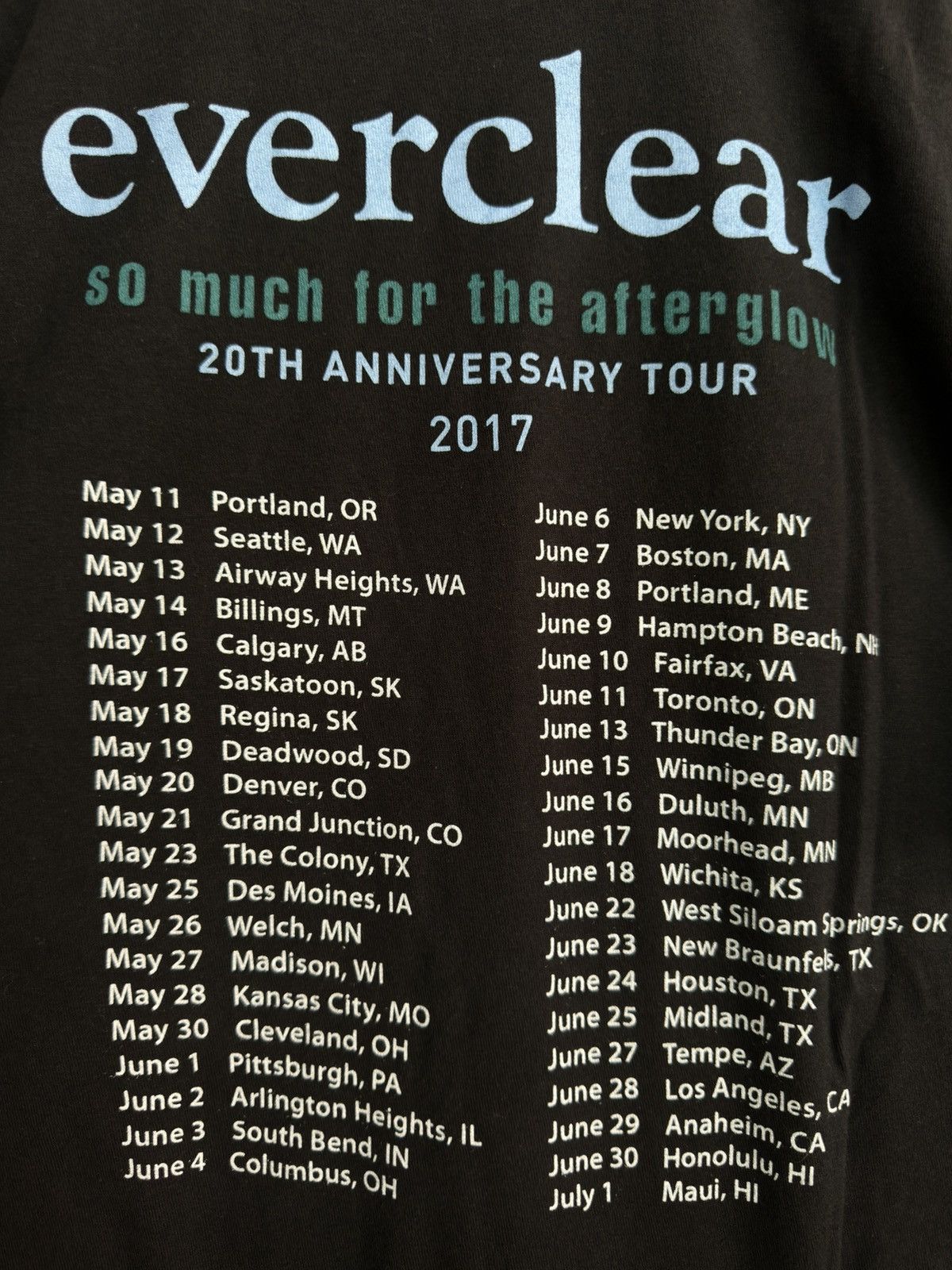 Band Tees Everclear So Much For The Afterglow 2017 Tour Tee Size US L / EU 52-54 / 3 - 4 Thumbnail