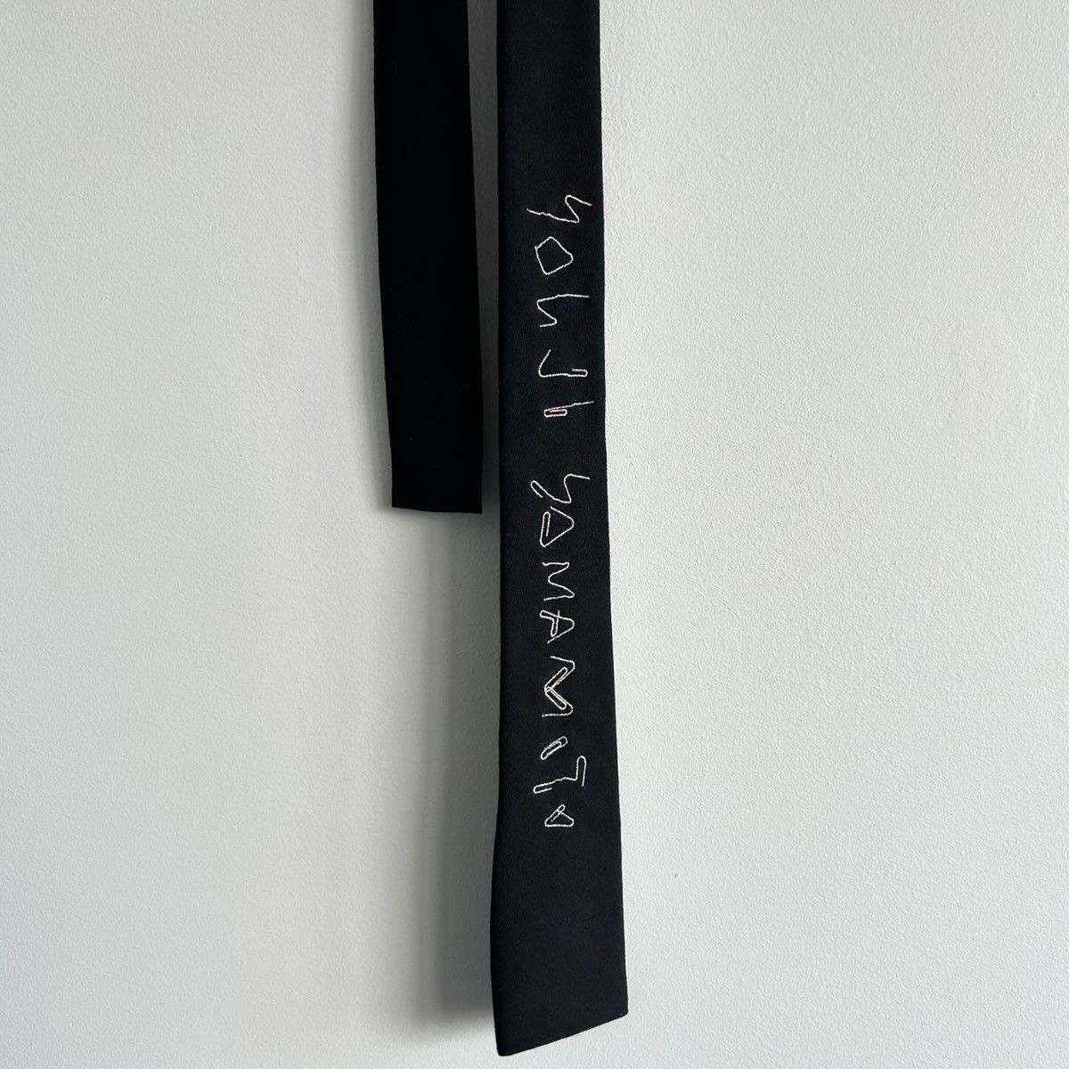 Yohji Yamamoto Paper Clip Embroidered Wool Tie in Black, Men's Product Image