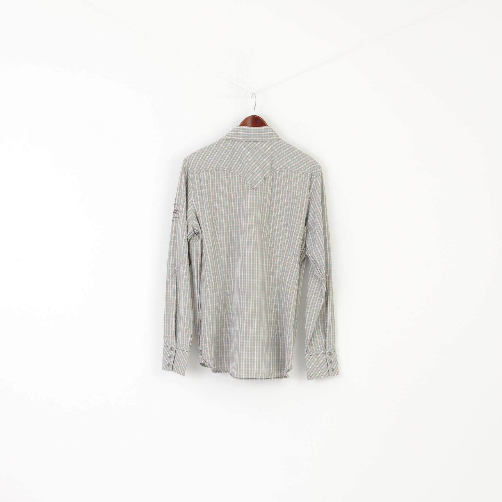 Diesel Diesel Men L Casual Shirt Gray Check Cotton 0237 Size US L / EU 52-54 / 3 - 7 Thumbnail