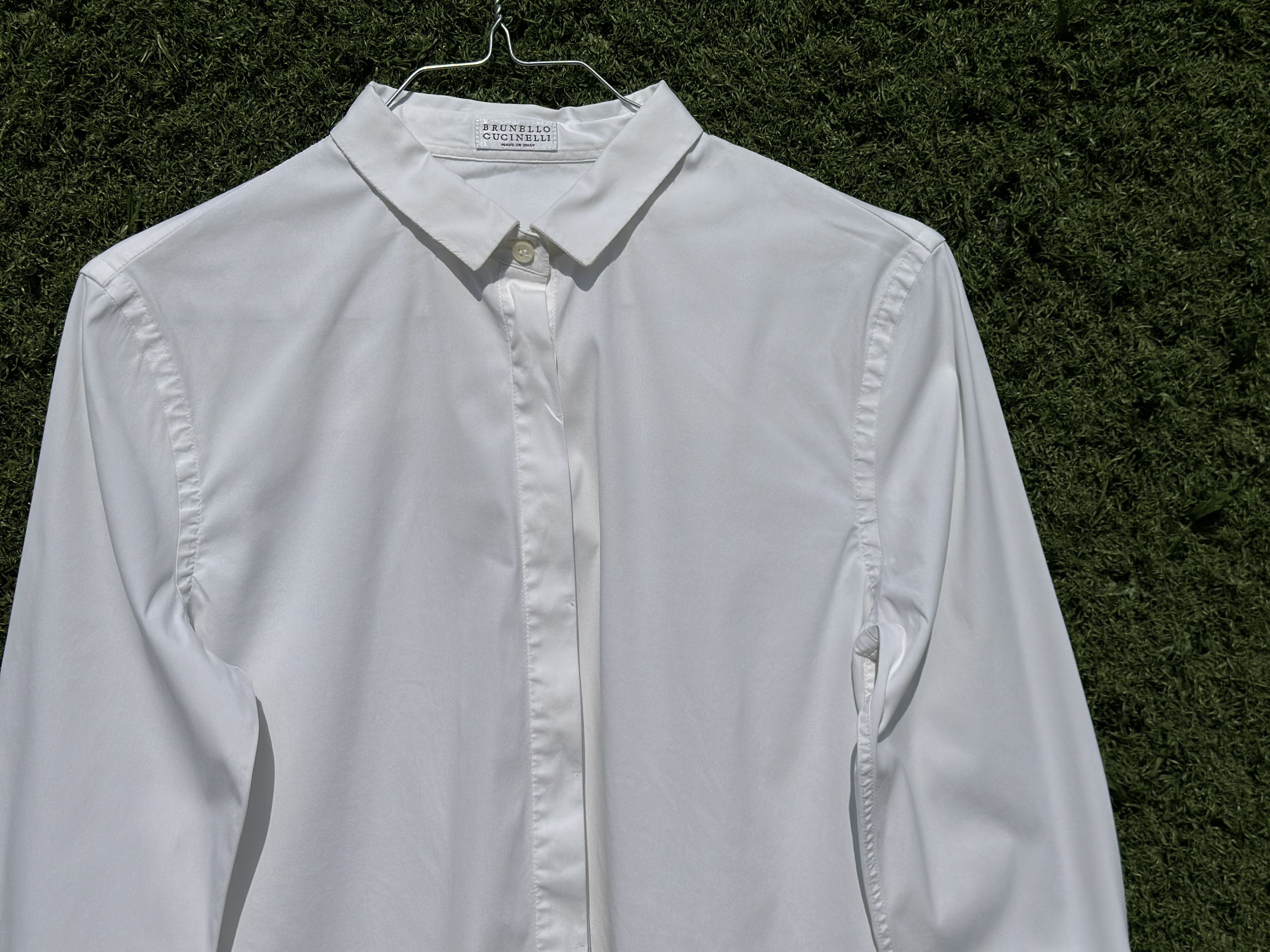 Brunello Cucinelli Brunello Cucinelli White Hidden Button Stretch Shirt Size M Size M / US 6-8 / IT 42-44 - 6 Thumbnail