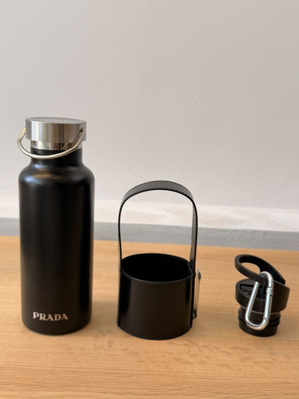 Prada PRADA Tote Bag Water Bottle Leather Black Triangle Pattern Size ONE SIZE - 8 Thumbnail