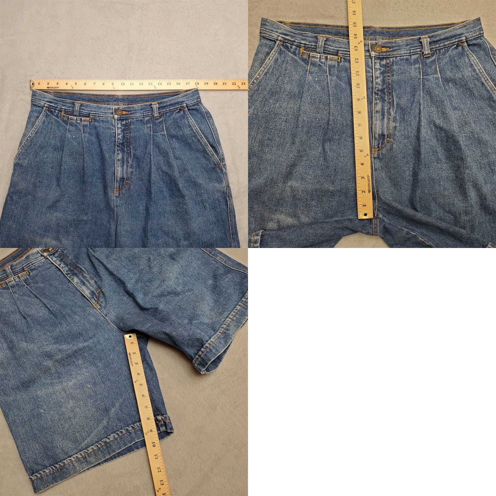 Denime VINTAGE Outrigger Bermuda Shorts Men 35 Blue Denim Twill Pleated 100% Cotton Y2K Casual Outdoor Pockets Zip Slant Pocket Mens Size US 35 - 8 Thumbnail