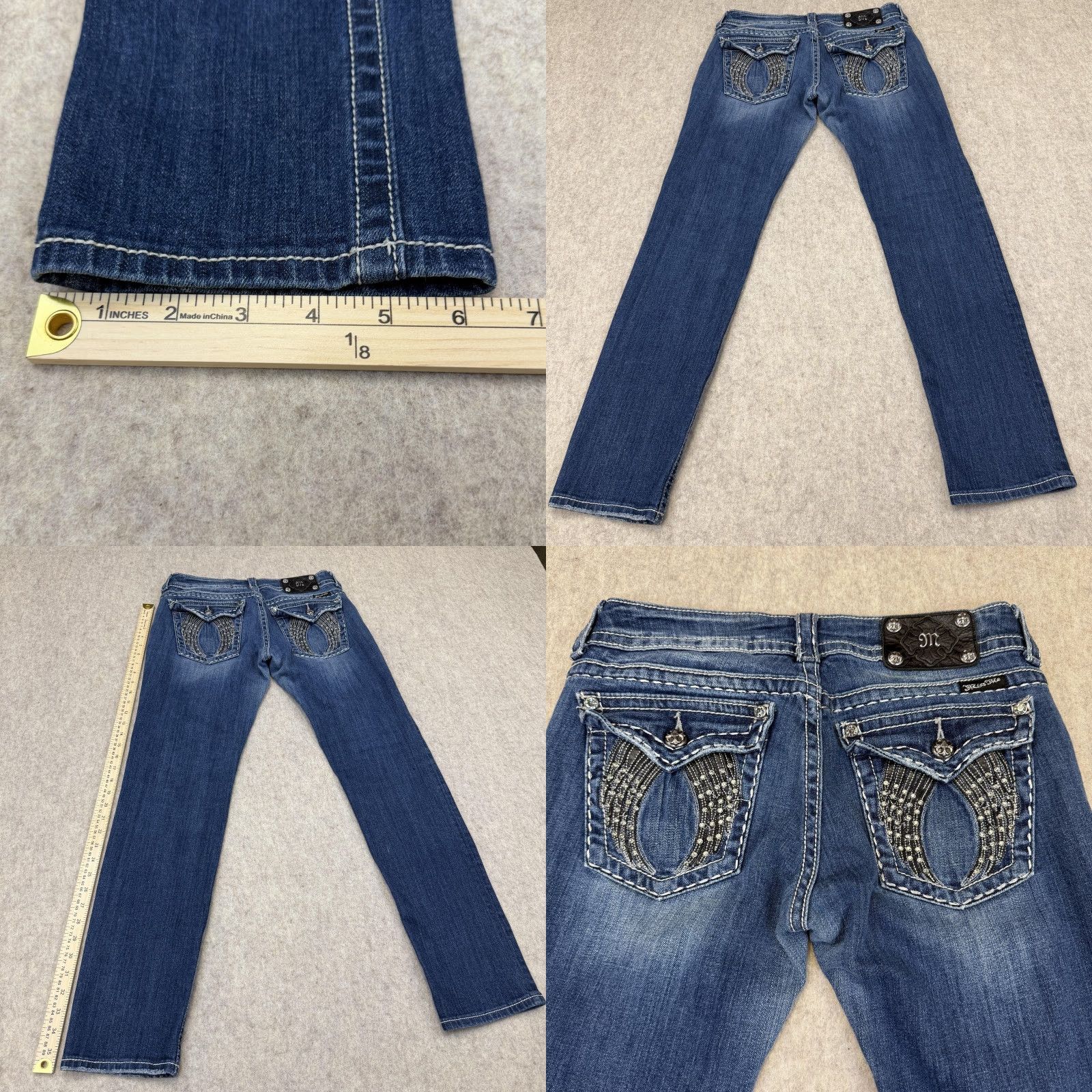 Miss Me Miss Me Jeans Womens 30 Blue Skinny Embellished Rhinestone Flap Pockets JP6003S Size 30" / US 8 / IT 44 - 9 Thumbnail