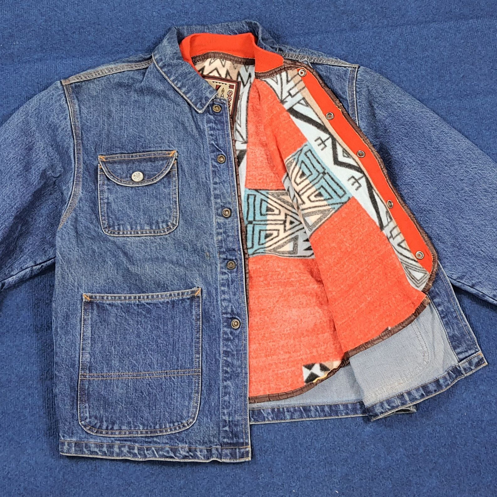 Vintage BOBSON Japan Denim Chore Jacket Blanket Lined Native Tribal Size US L / EU 52-54 / 3 - 4 Thumbnail