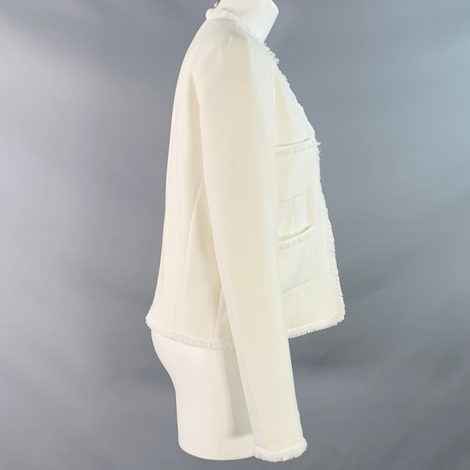 L'AGENCE 8 White Polyester Woven Cropped Open Front Jacket Blazer Size M / US 6-8 / IT 42-44 - 3 Thumbnail