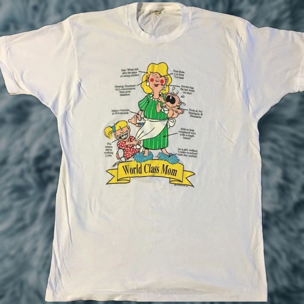 Vintage VINTAGE Anatomy Of Mom T-Shirt L USA White 90s 80s Funny Cartoon Dad Son Grunge Single Stitch USA Humor Joke Graphic Tee Mens Boys Size US L / EU 52-54 / 3 - 1 Thumbnail