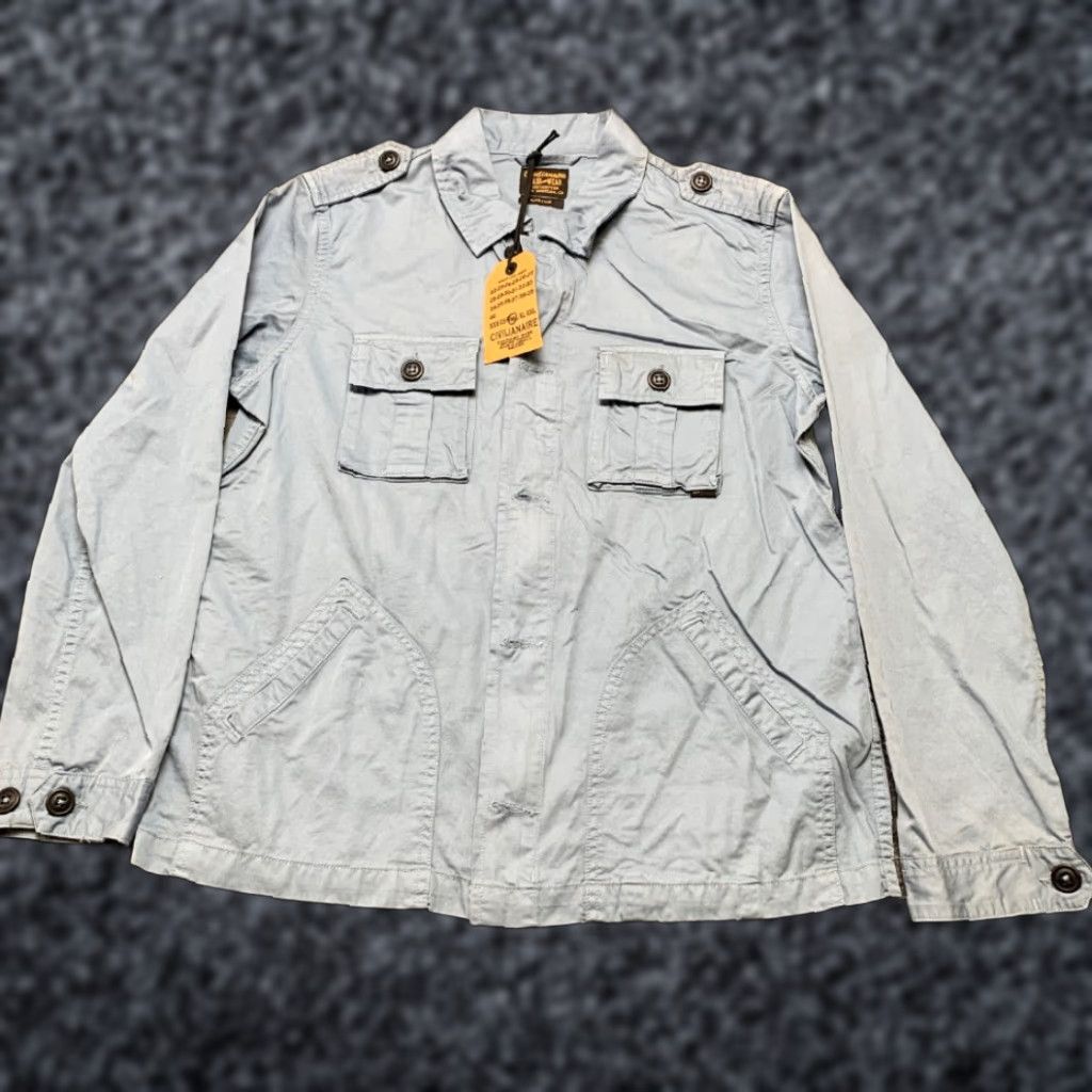 Vintage Civilianaire Wash and Wear Herringbone Peace Jacket Men Medium Blue Button Front Jacket Size US M / EU 48-50 / 2 - 1 Thumbnail