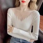 Japanese Brand × Vintage Women Transparent Knit T Shirt Autumn Lace Patchwork Size ONE SIZE - 2 Thumbnail