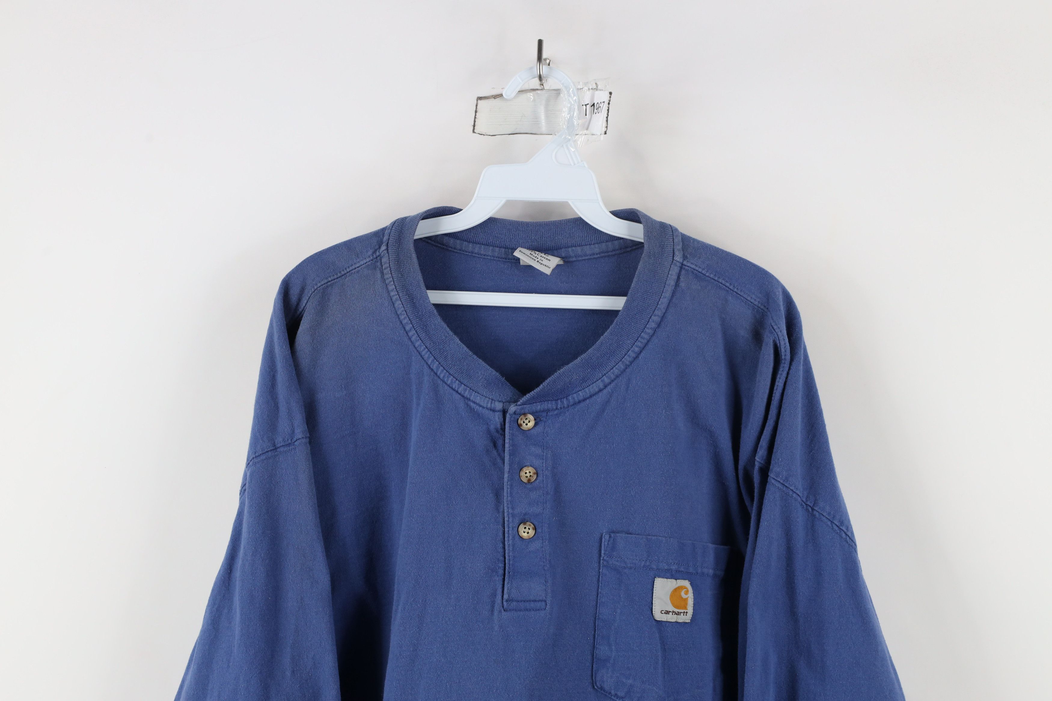 Carhartt × Vintage Vintage Carhartt Heavyweight Long Sleeve Henley T-Shirt Blue Size US XXL / EU 58 / 5 - 2 Thumbnail