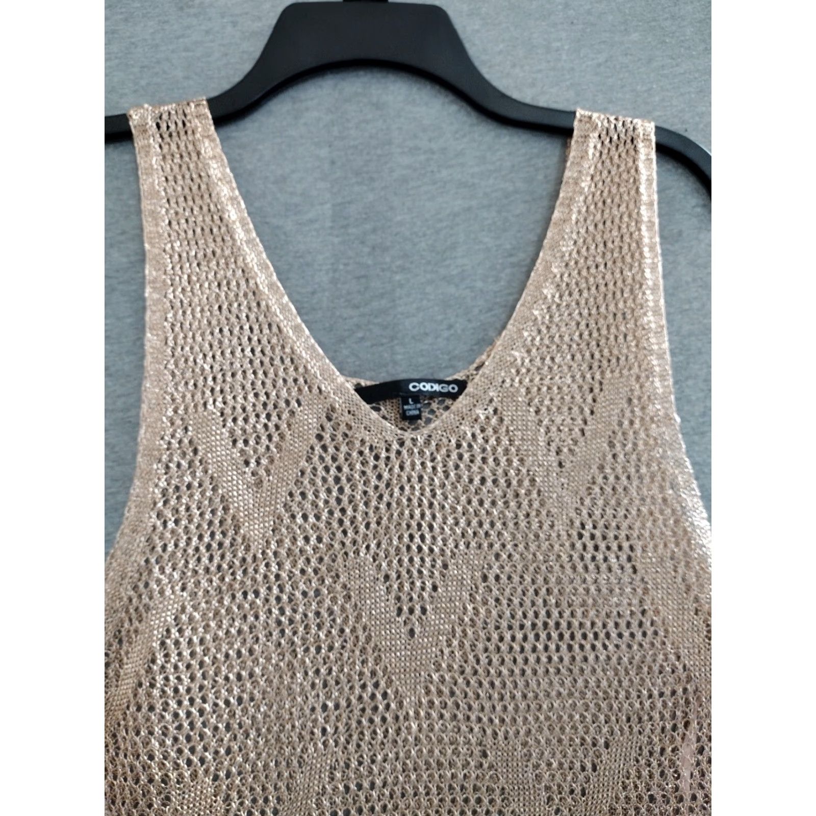 Vintage Codigo Crochet Short Knit Dress Rose Gold L Women Sleeveless V-Neck Size 36" / US 14 / IT 50 - 3 Thumbnail