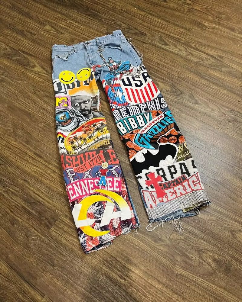 Designer × Japanese Brand × Jean High Waist Wide leg Print Jeans Denim Size US 33 - 1 Thumbnail