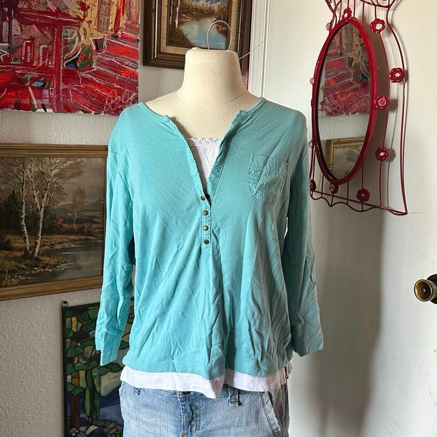 Other white stag blue white long sleeve layered shirt Size L / US 10 / IT 46 - 1 Thumbnail