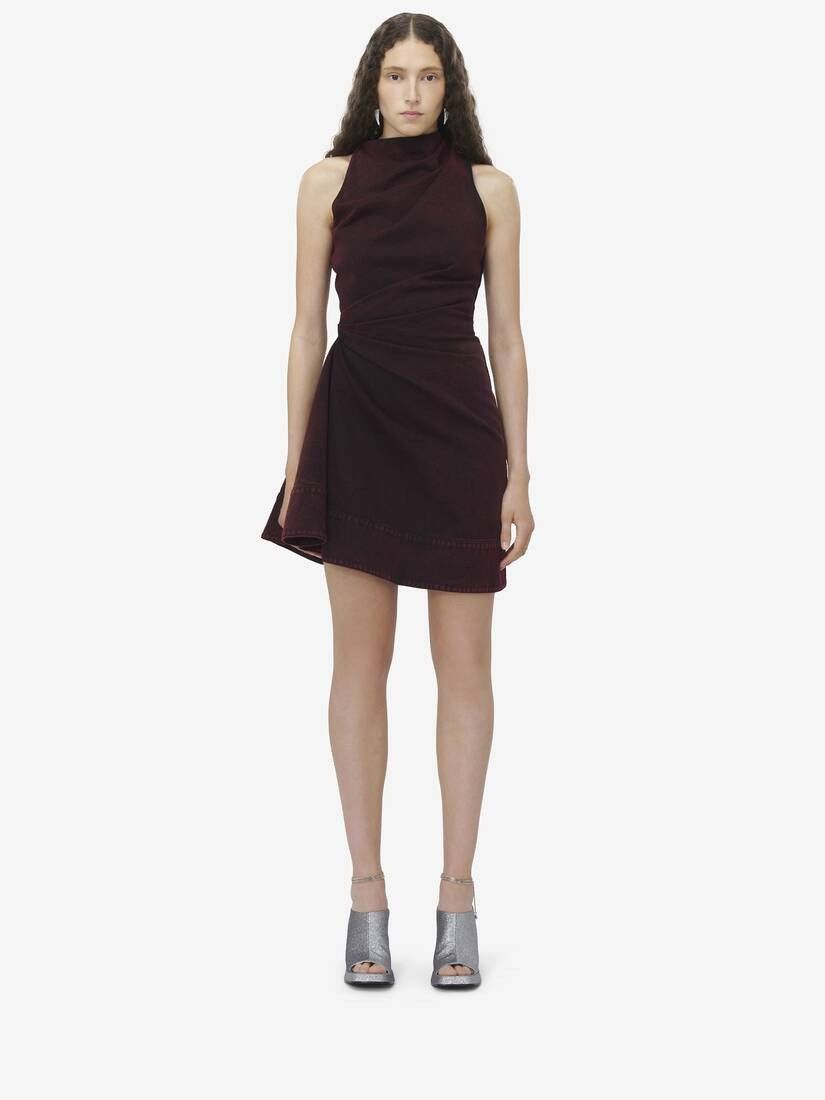 Alexander McQueen o1srvl11e0226 Overdyed Denim Mini Dress In Bordeaux Size S / US 4 / IT 40 - 2 Thumbnail