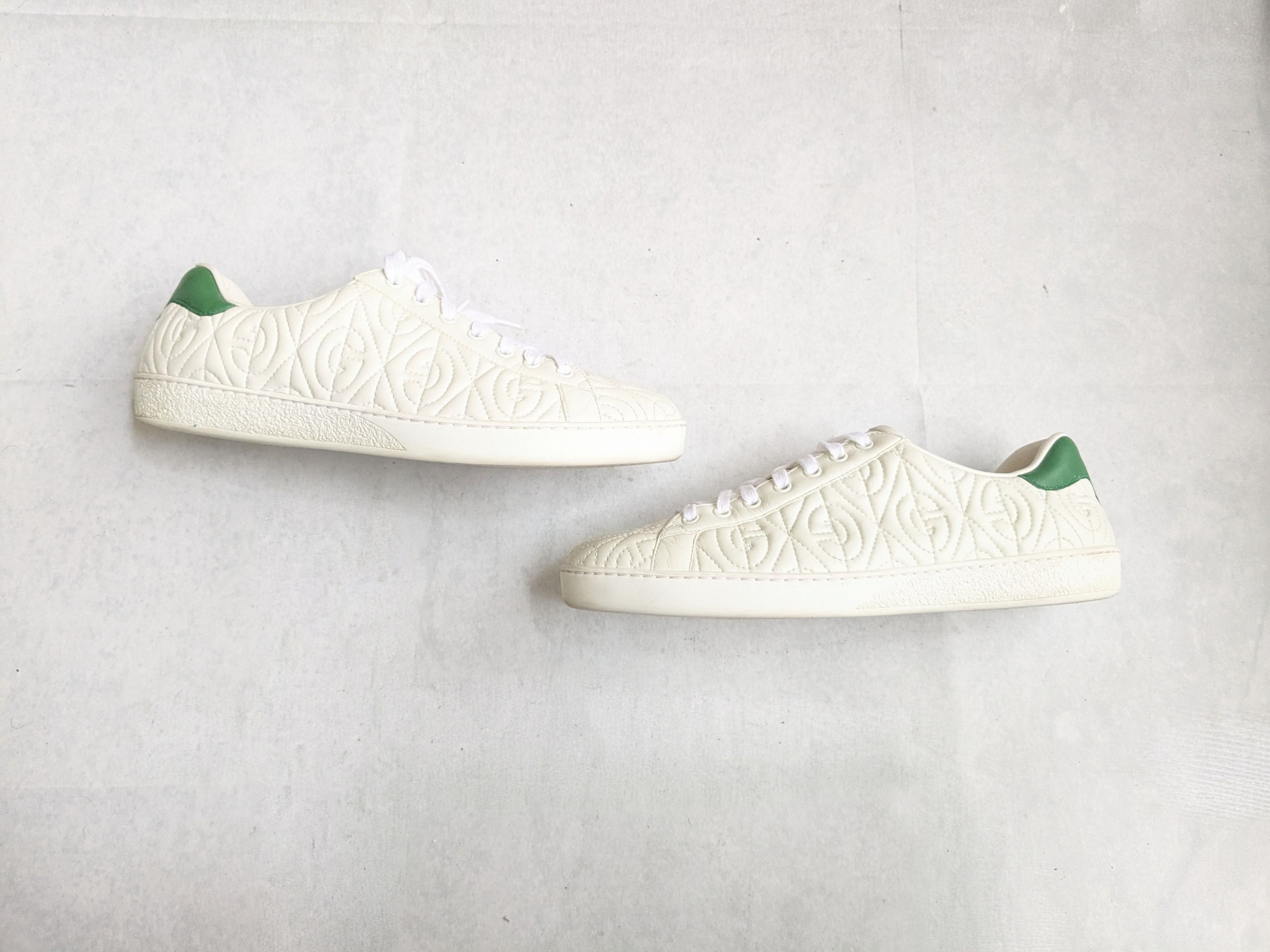 Gucci Gucci Ace Sneakers Rhombus White Green 9.5 Leather Size US 9.5 / EU 42-43 - 1 Thumbnail