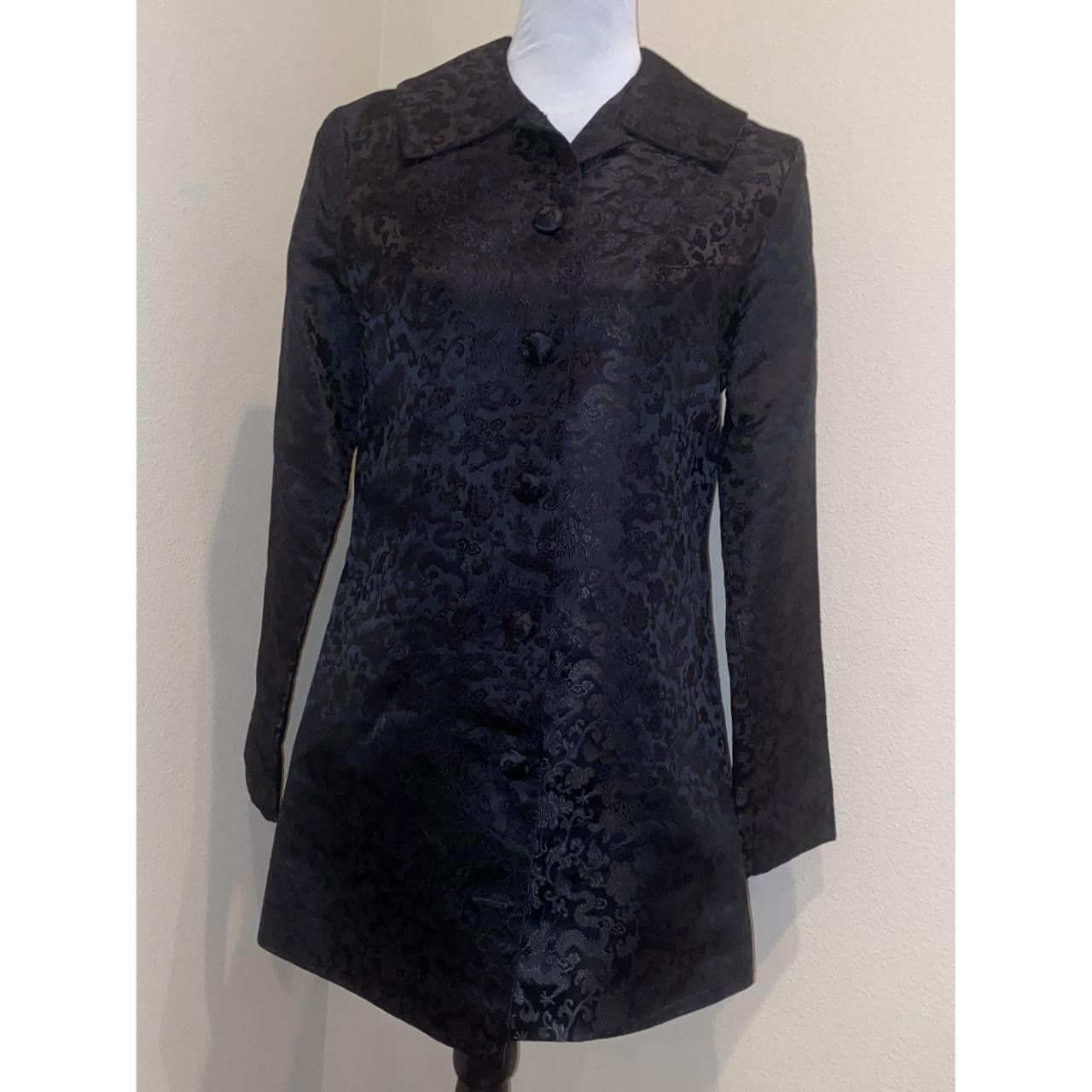 Designer Vintage Style Black Brocade Jacket With Satin Green Lining Size M / US 6-8 / IT 42-44 - 4 Thumbnail