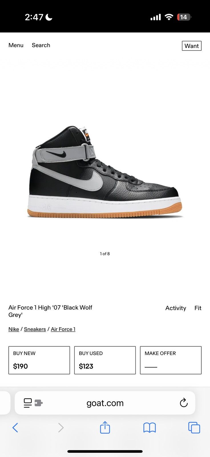 Nike 2019 Air Force 1 High '07 'Black Wolf Grey' Size US 7.5 / EU 40-41 - 23 Thumbnail