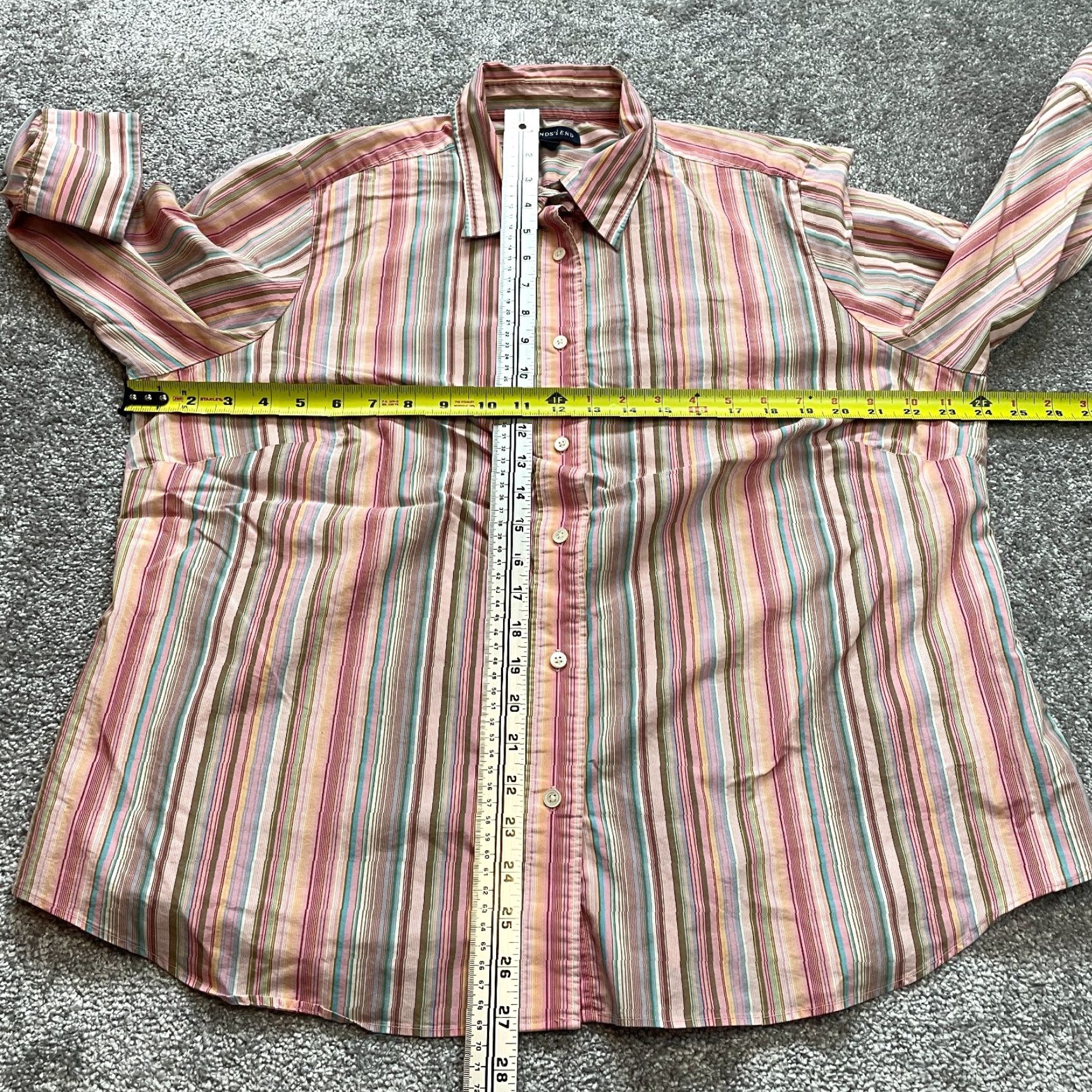 Lands' End Lands' End Button Up Blouse Shirt Womens 22W Pink Striped Collared Long Sleeve Regular Plus Size Size 3XL / US 20-22 - 7 Thumbnail