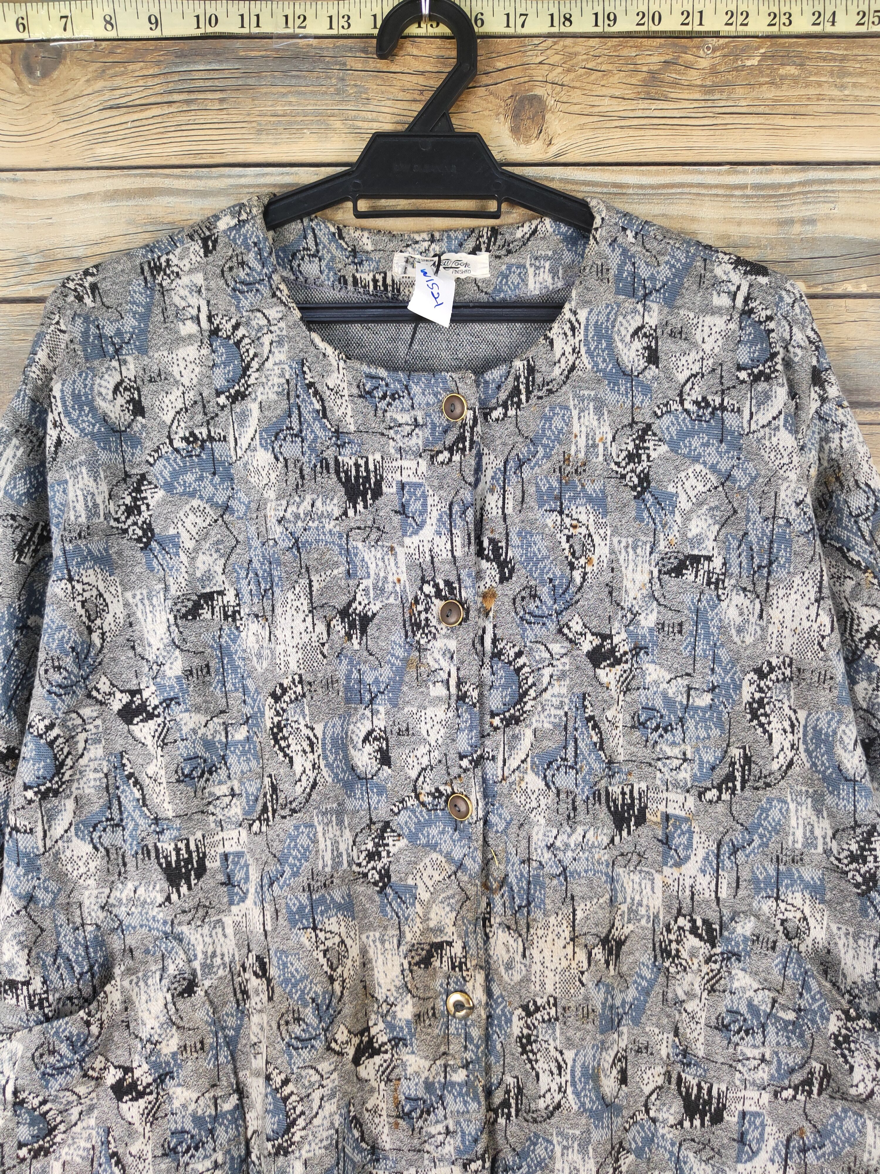 Homespun Knitwear × New Look × Vintage New Look Blue Gray Knitwear Blouses #W1521 Size L / US 10 / IT 46 - 3 Thumbnail