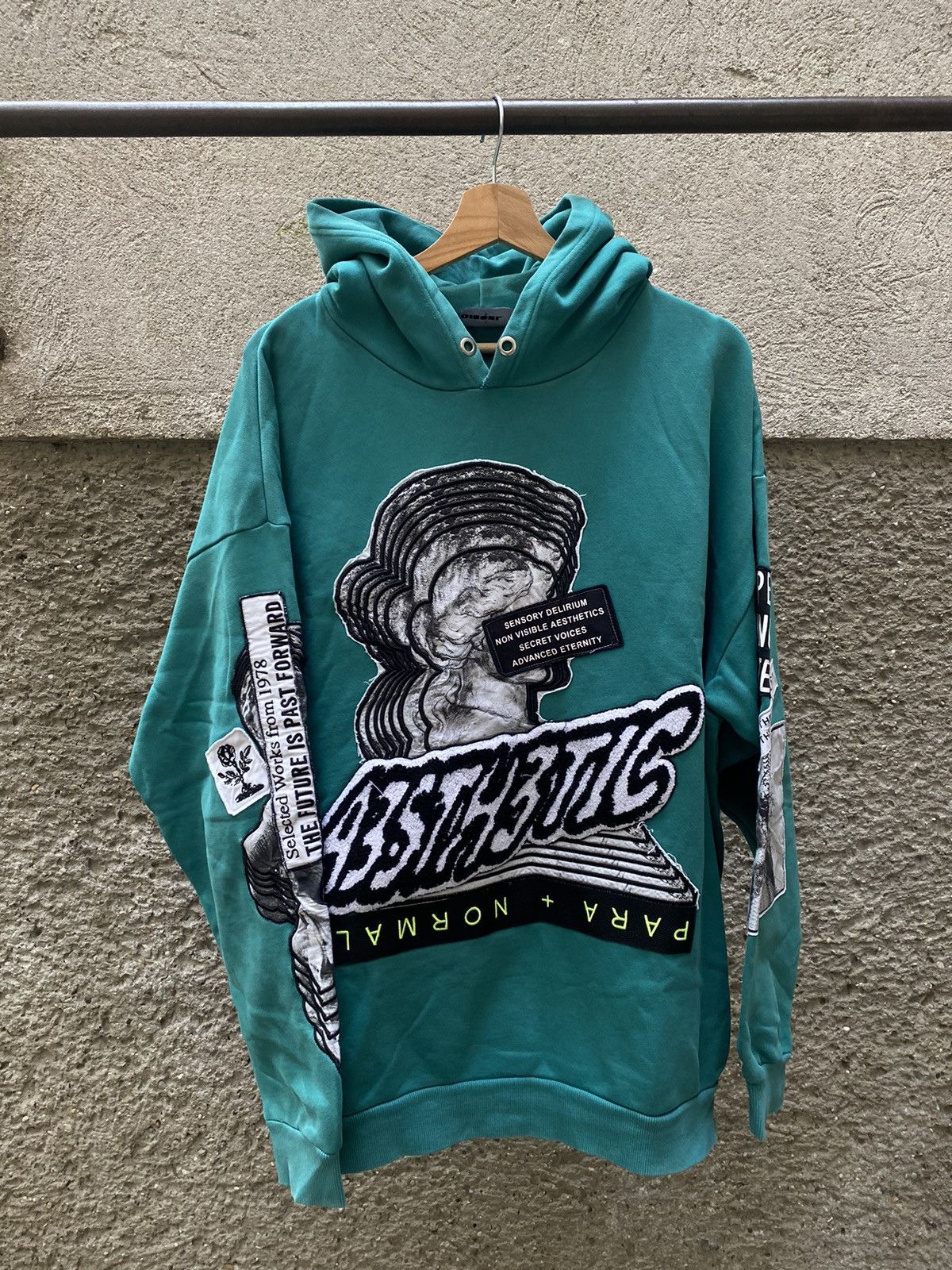 image of Diesel Para + Normal Embroidered Logo Hoodie in Green, Men's (Size 2XL)