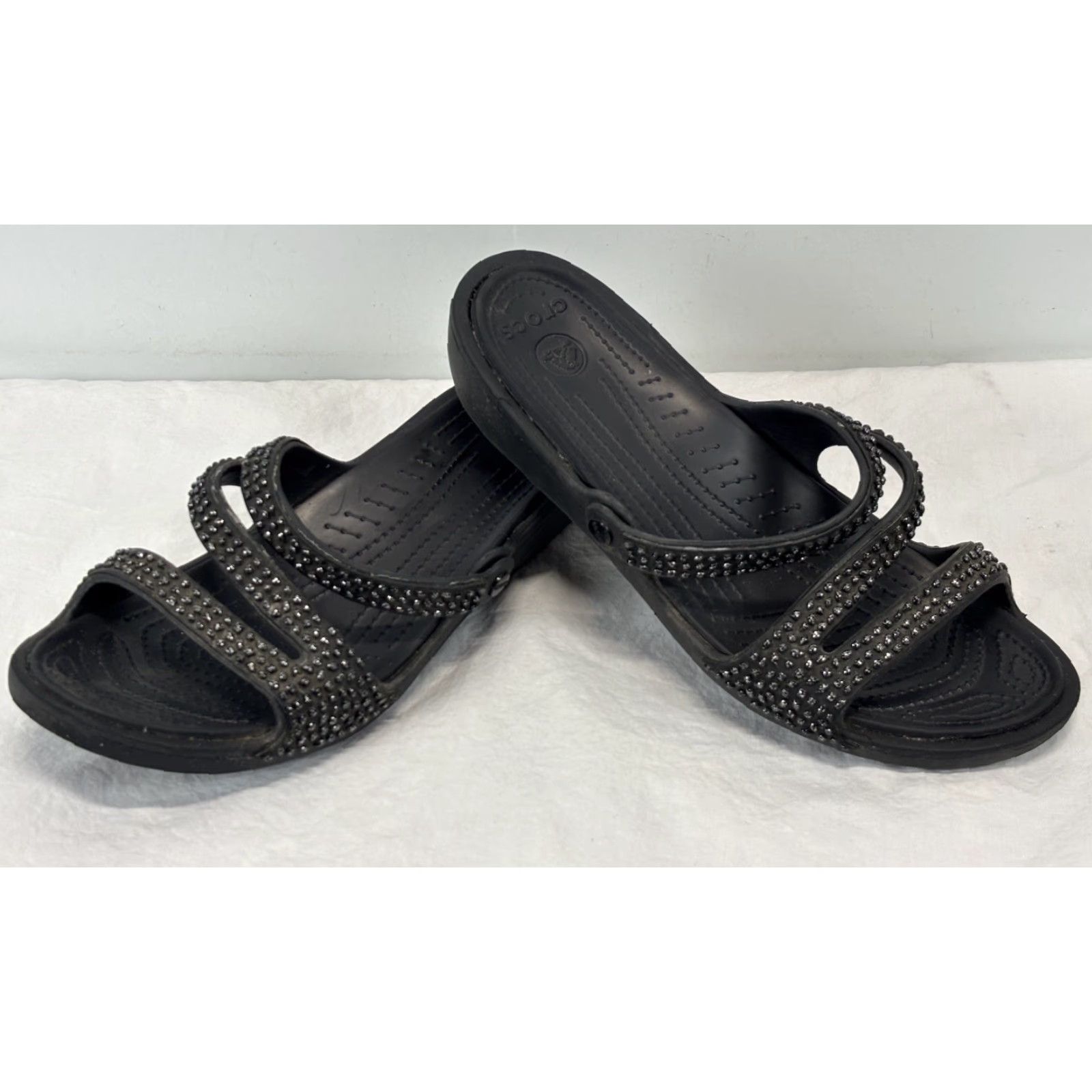 Crocs Crocs Women’s Sandal Patricia Diamante Black Wedge Slip-On 11 Casual Party/Cocktail Travel Size US 11 / IT 41 - 2 Thumbnail