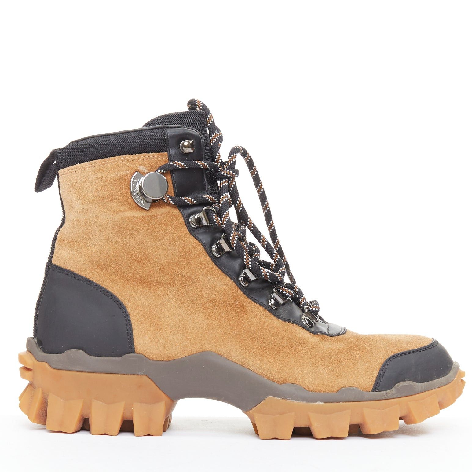 Moncler MONCLER Helis brown sided leather black hiking ankle boots EU37 Size US 7 / IT 37 - 1 Thumbnail