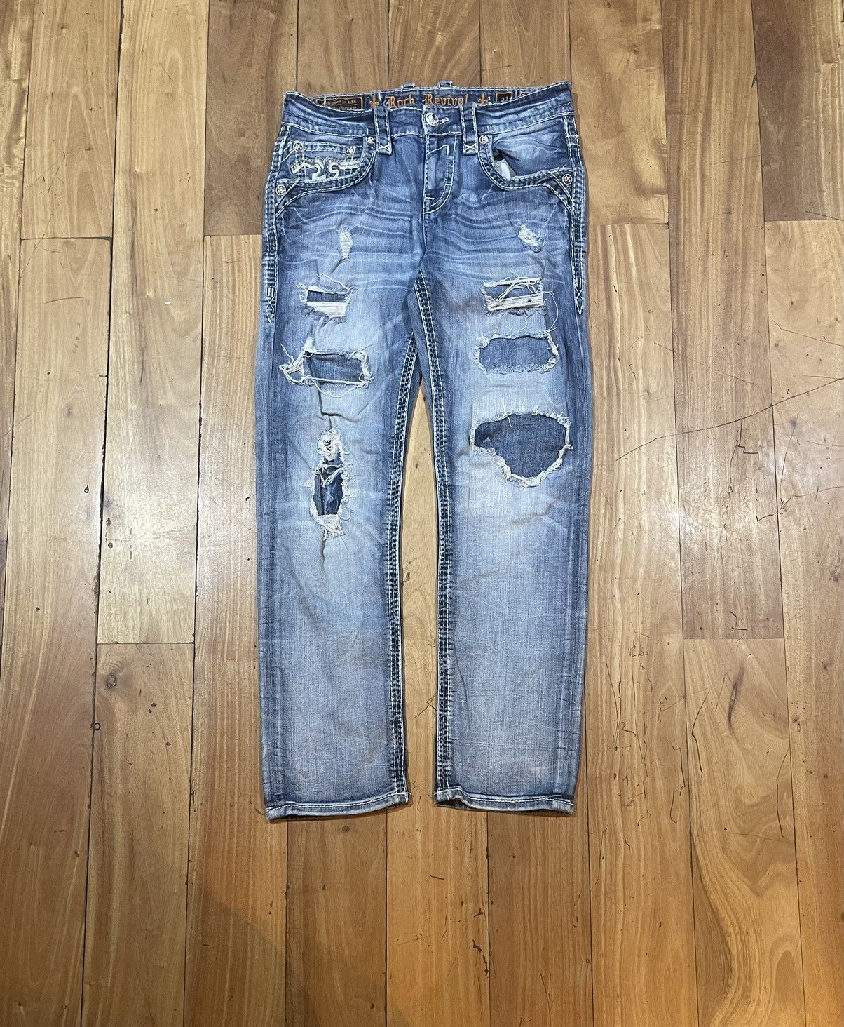Rock Revival Vintage Blue rock revival Jeans 31Us Straight - Slim Y2K Size US 31 - 3 Thumbnail