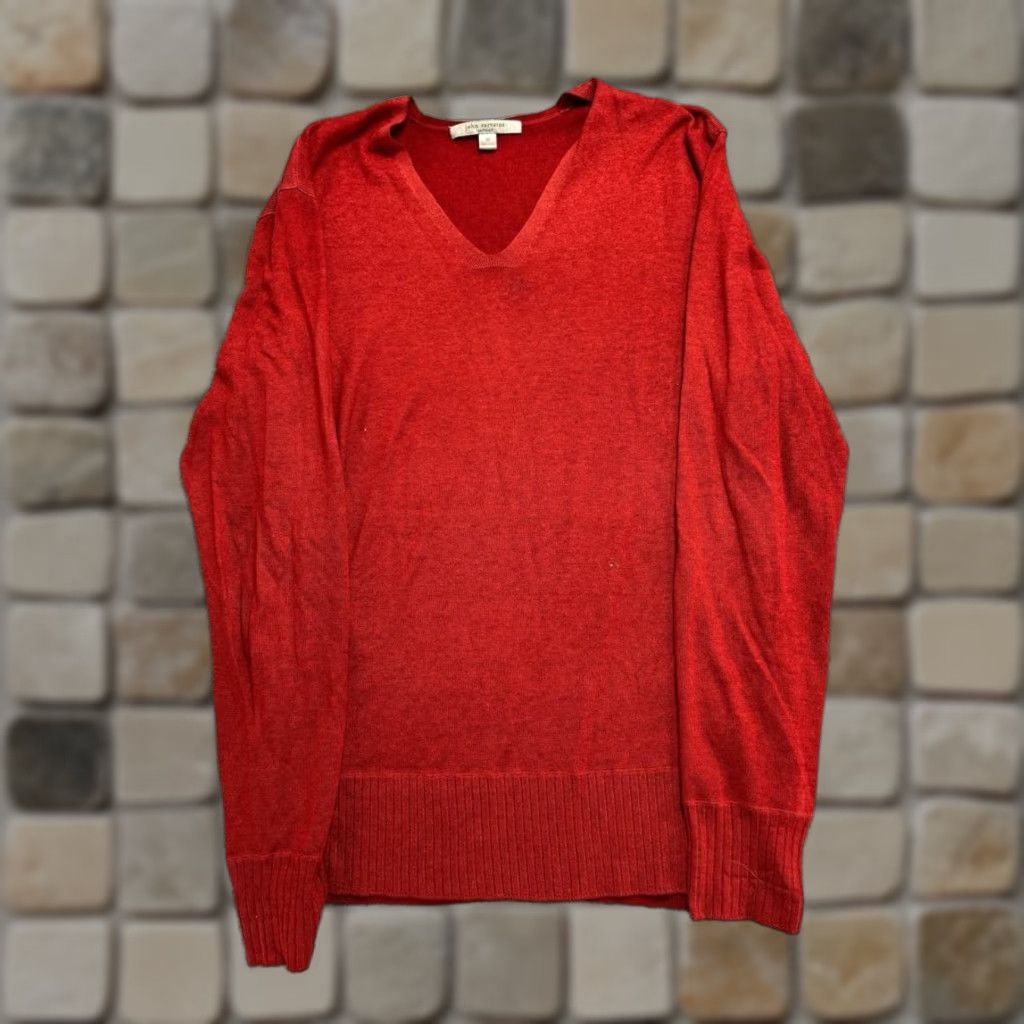 John Varvatos John Varvatos Sweater Mens Medium Red Silk Tight Knit Ribbed V Neck Size US M / EU 48-50 / 2 - 1 Thumbnail