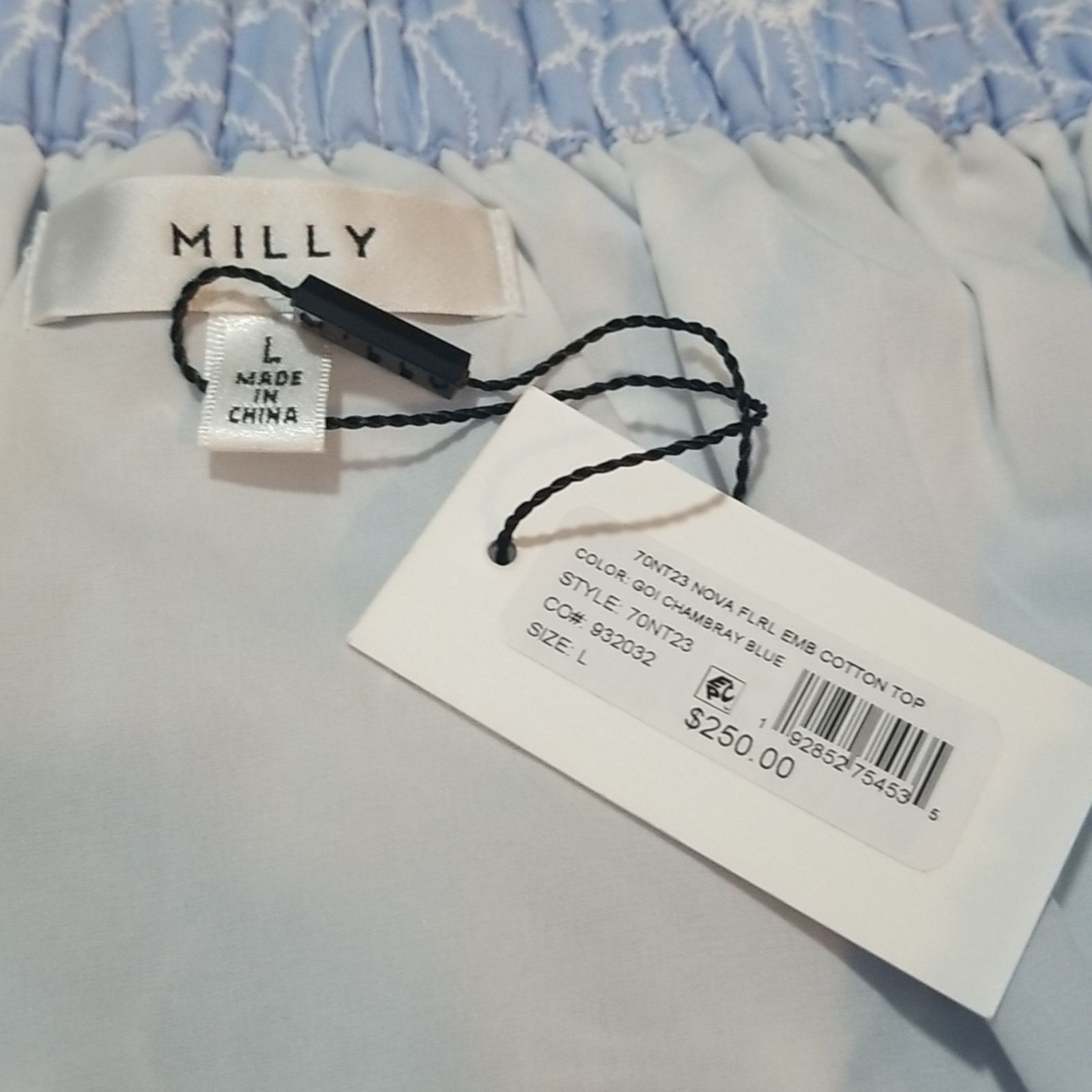 Other Milly Nova Blue Off-Shoulder Eyelet Floral Embroidered Top Size L / US 10 / IT 46 - 3 Thumbnail