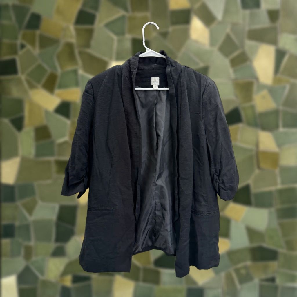 Vintage LC Lauren Conrad Blazer Size 16 Black 3/4 Sleeve Open Front Lined Womens Regular Jacket Size XXL / US 16-18 / IT 52-54 - 1 Thumbnail