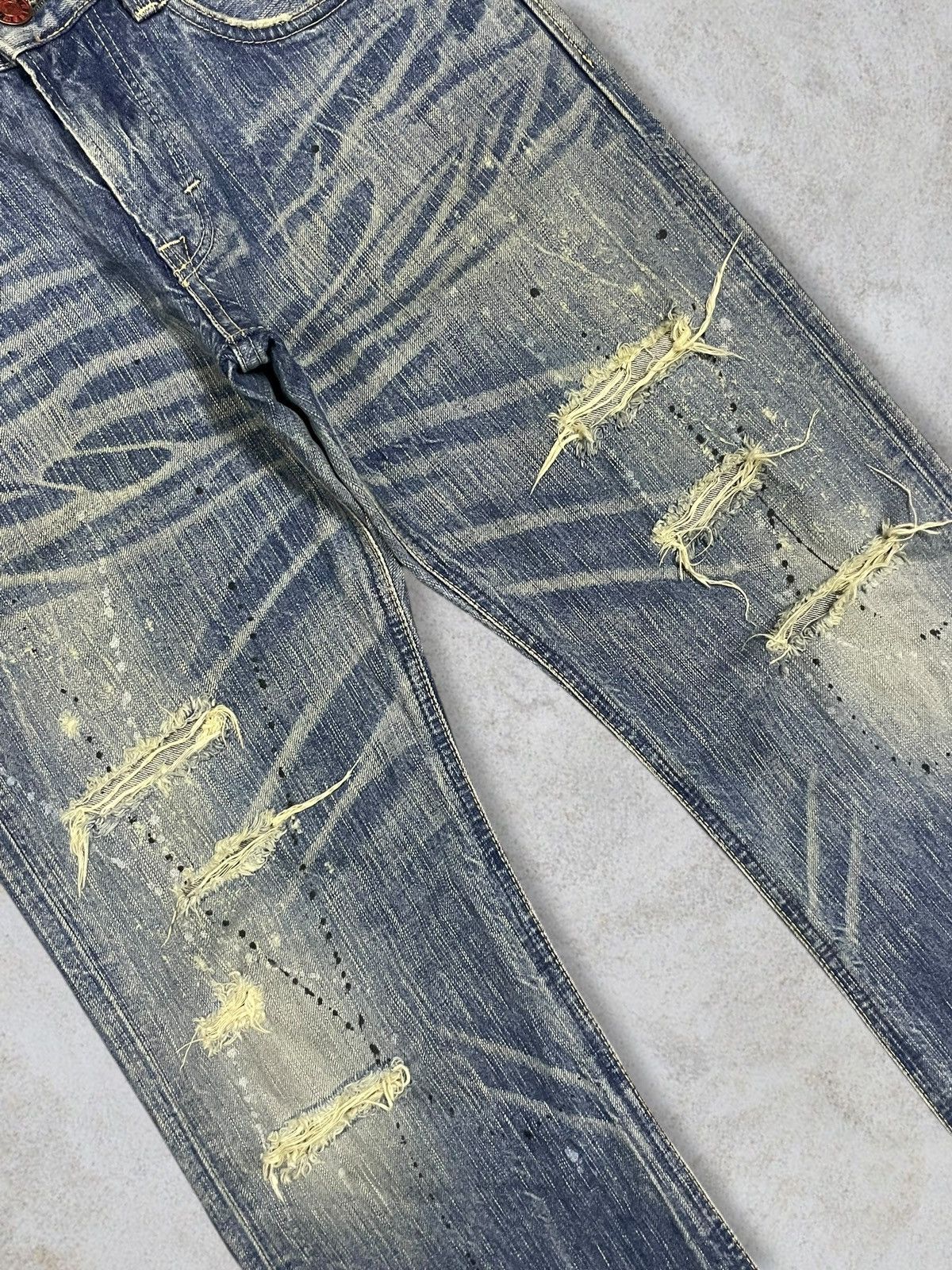 POST ARCHIVE FACTION (PAF) Vintage Edwin Paint Splatter Distressed Washed Flare Jeans Size US 32 / EU 48 - 4 Thumbnail