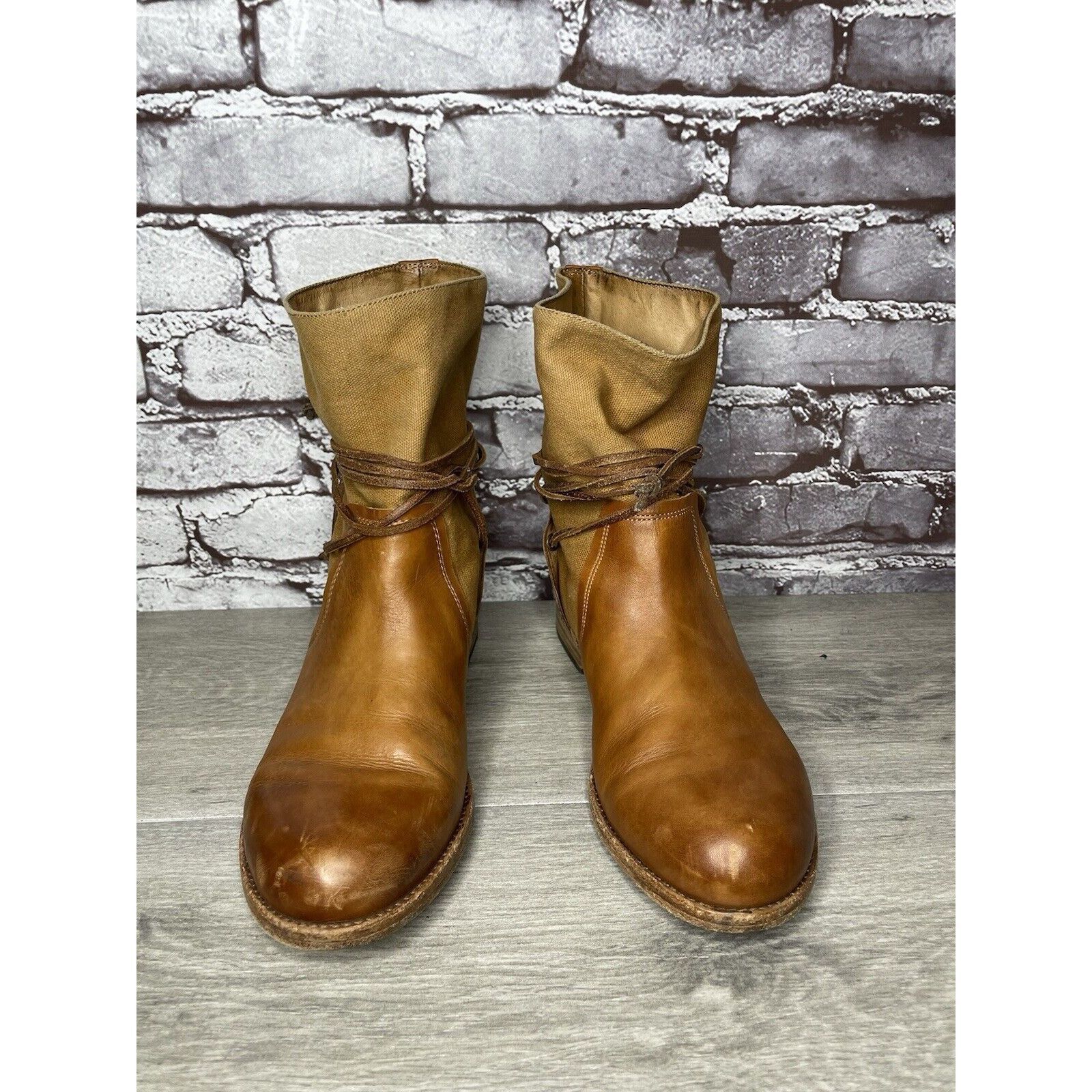 Unbrnd Patricia Nash Sabbia Brown Leather Moto Saddle Lace Boots Wo Grailed