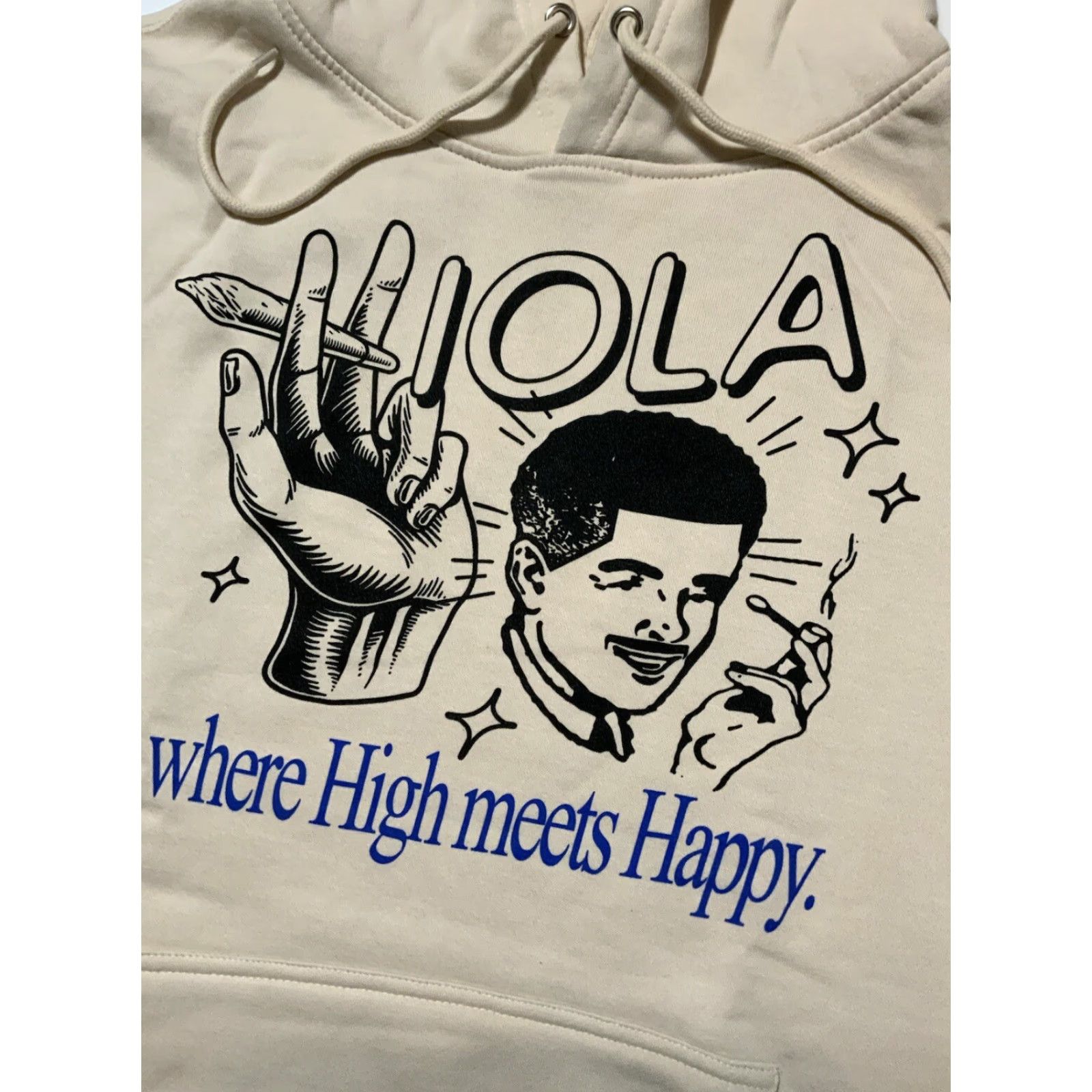 Vintage NWOT Viola Where High Meets Happy Cannabis Smoking Joint Pullover Hoodie Mens XL Beige Size US XL / EU 56 / 4 - 5 Thumbnail