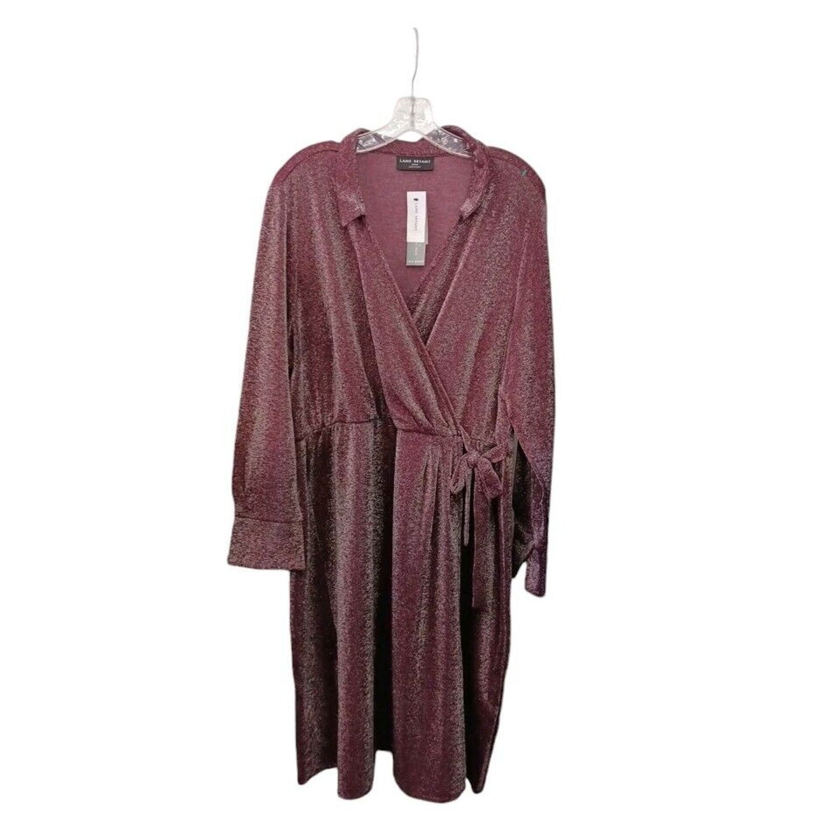 Other Lane Bryant Lurex Faux-Wrap Dress Plus 22 Cranberry Sparkle Size 3XL / US 20-22 - 1 Thumbnail