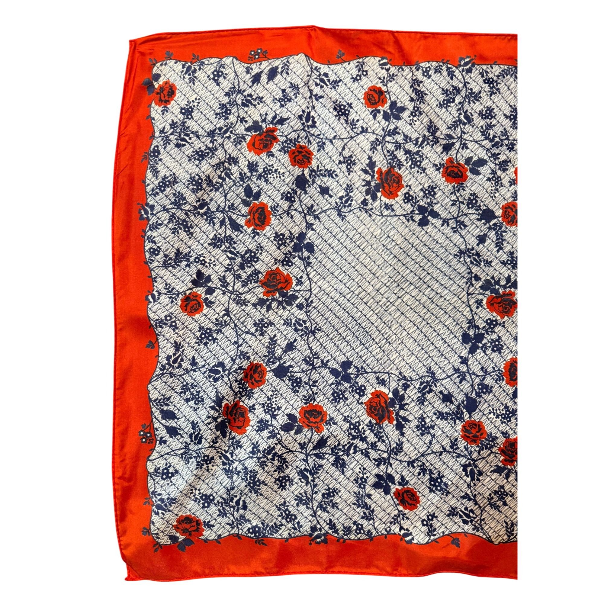 Vintage Vintage Paoli Red & Blue Rose Patterned Acetate Scarf Made I Size ONE SIZE - 7 Thumbnail